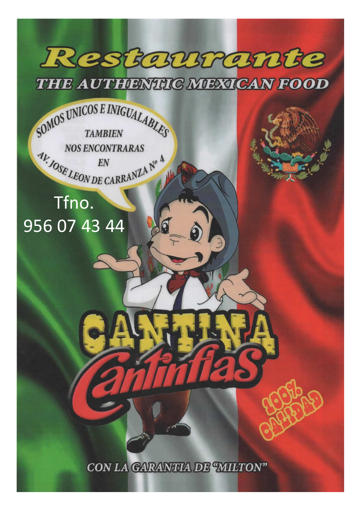 Carta de Restaurante Cantina Canfinflas — página 1