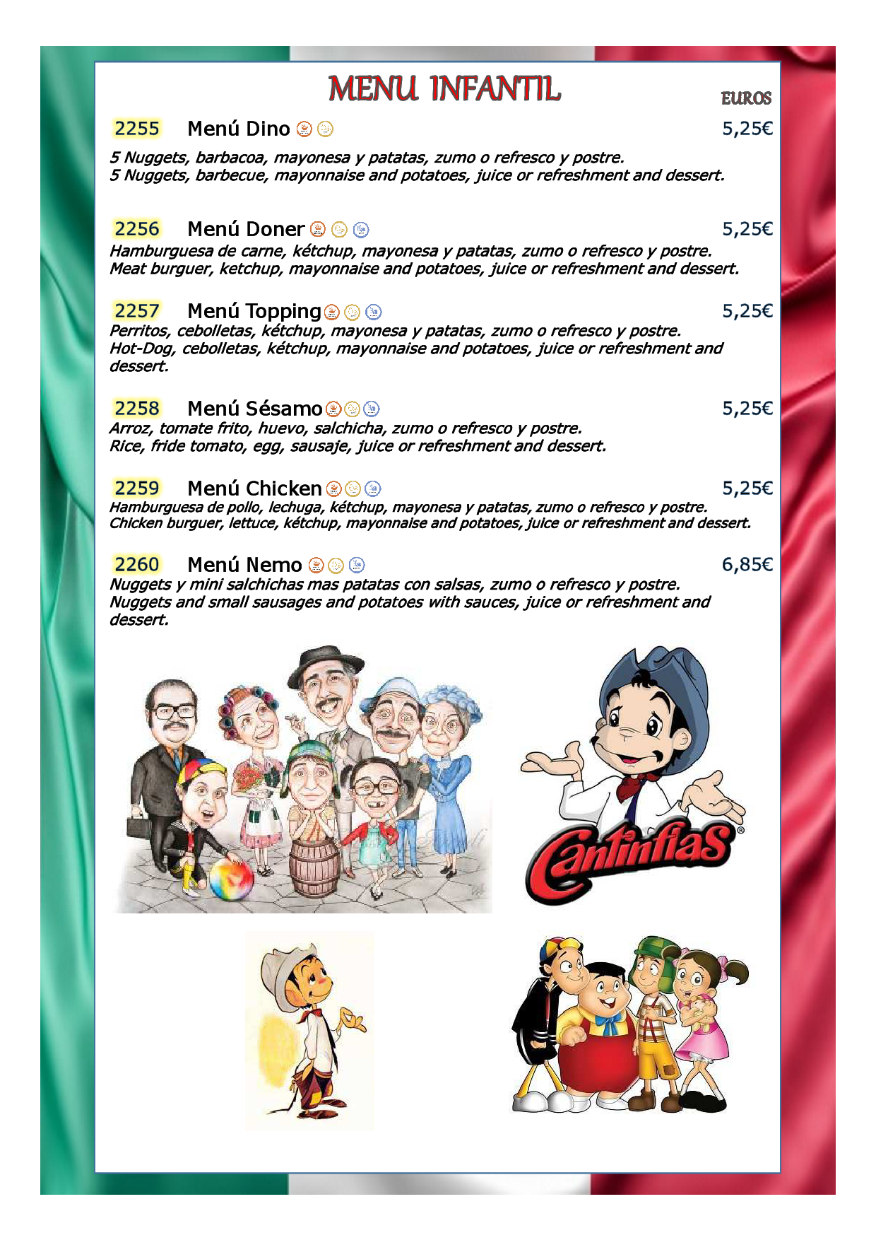 Carta de Restaurante Cantina Canfinflas — página 4