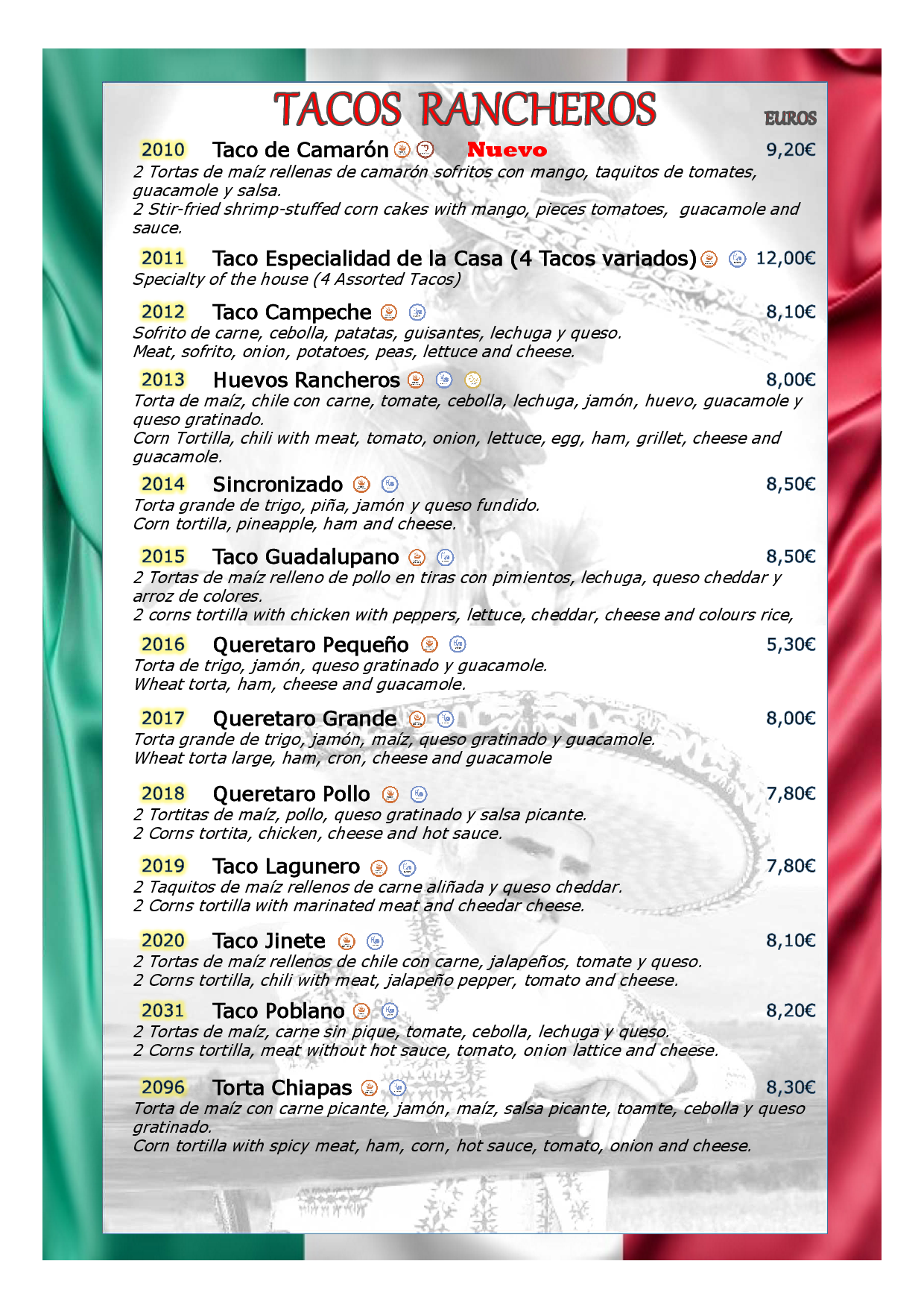 Carta de Restaurante Cantina Canfinflas — página 10