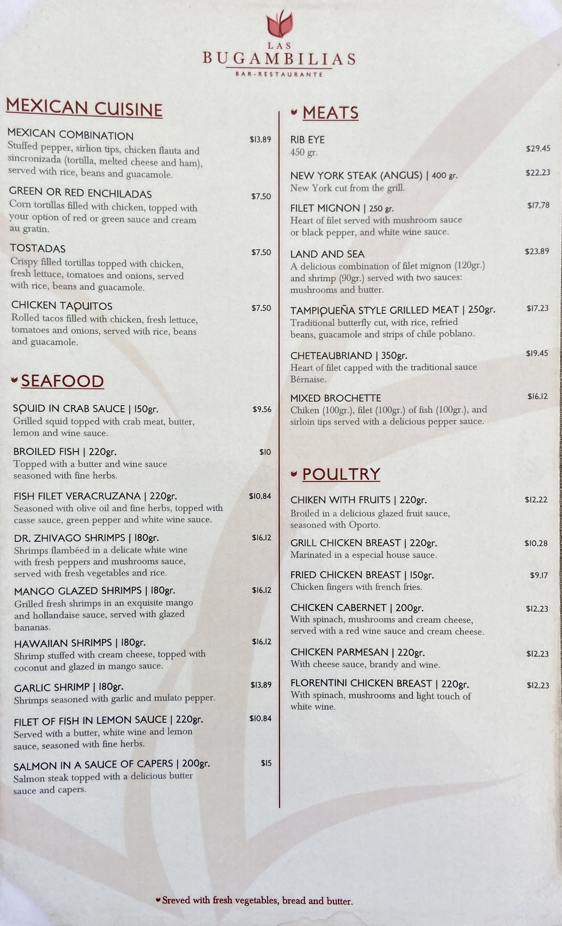 Carta de Restaurante Las Bugambilias — página 6
