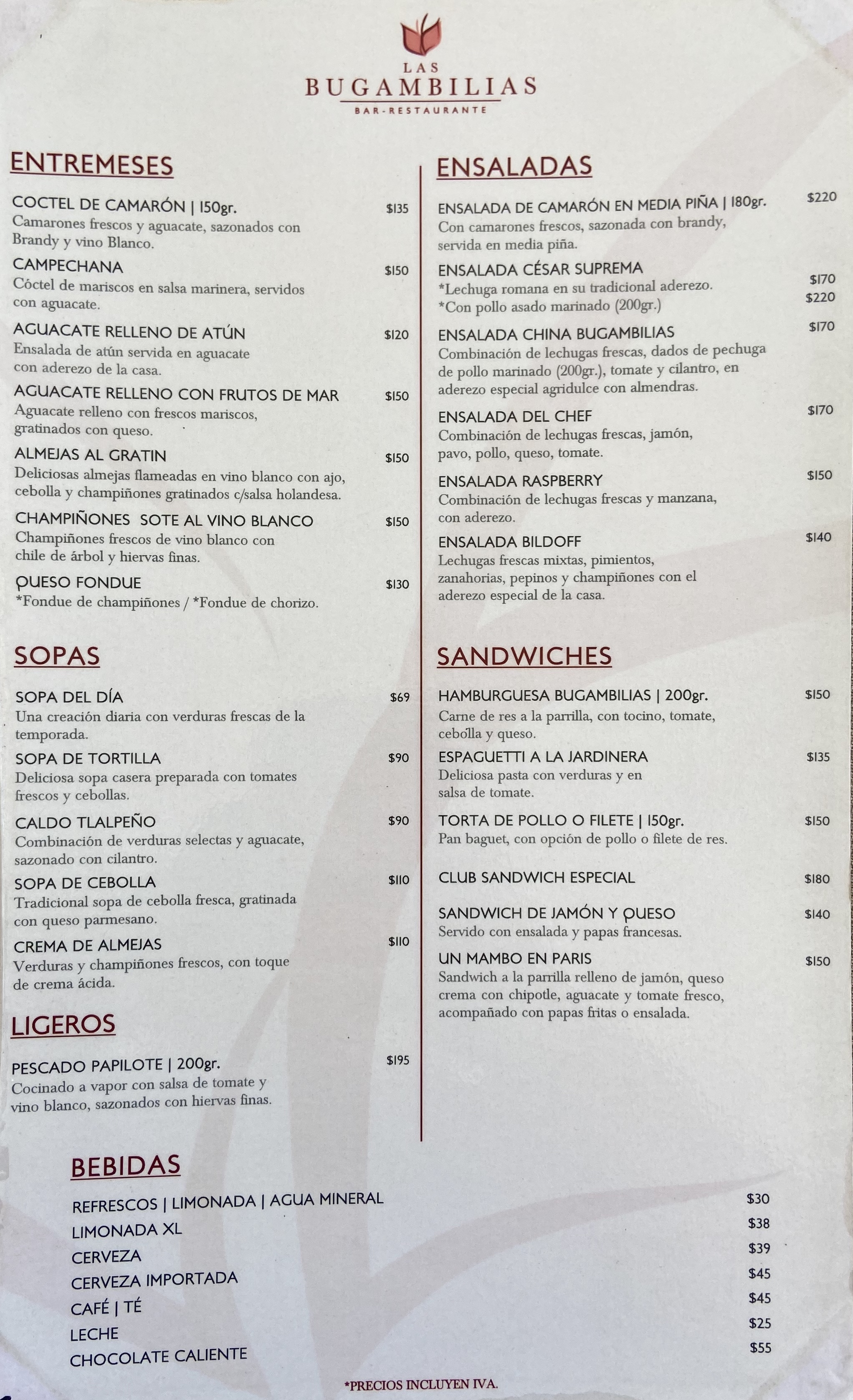 Carta de Restaurante Las Bugambilias — página 4
