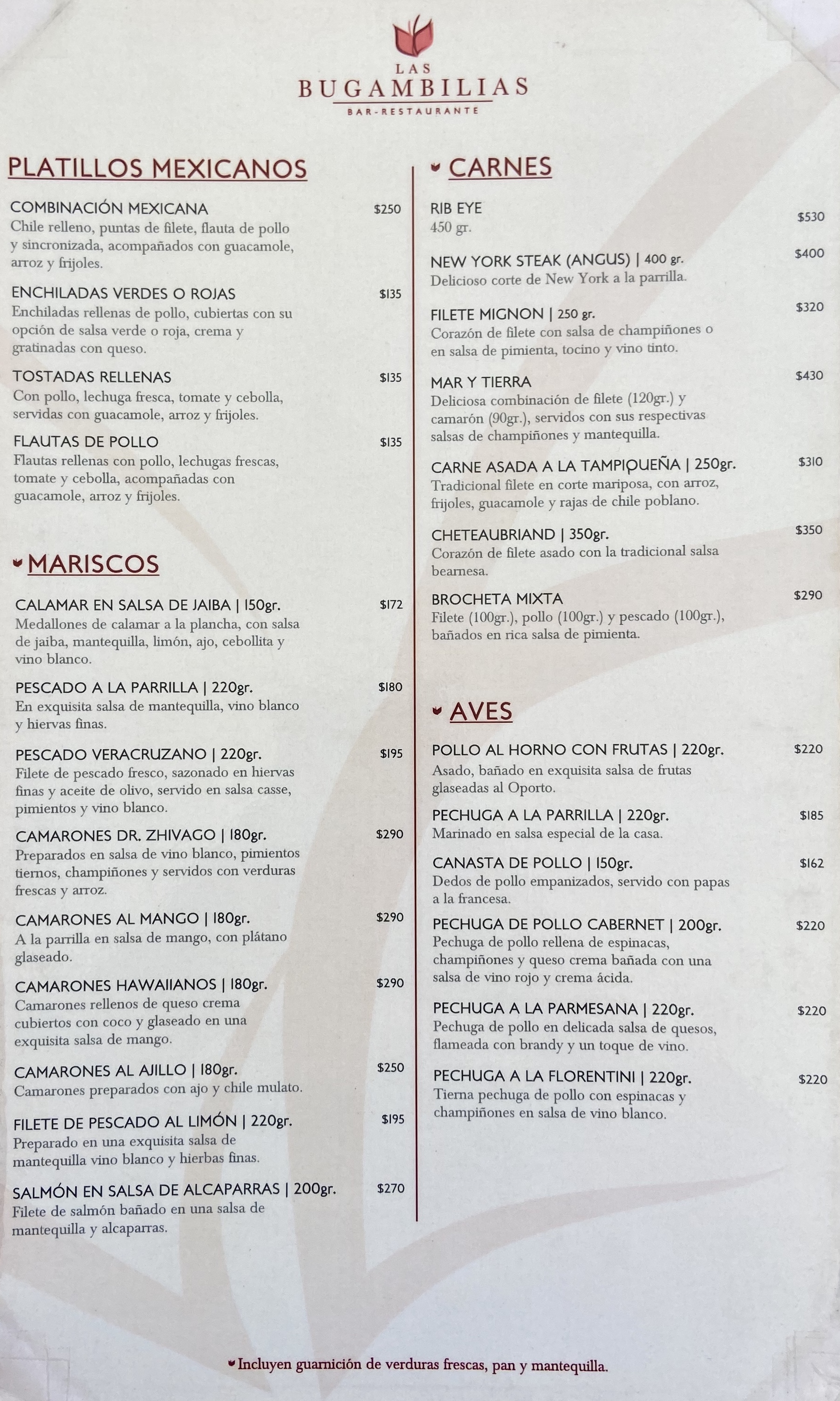 Carta de Restaurante Las Bugambilias — página 3