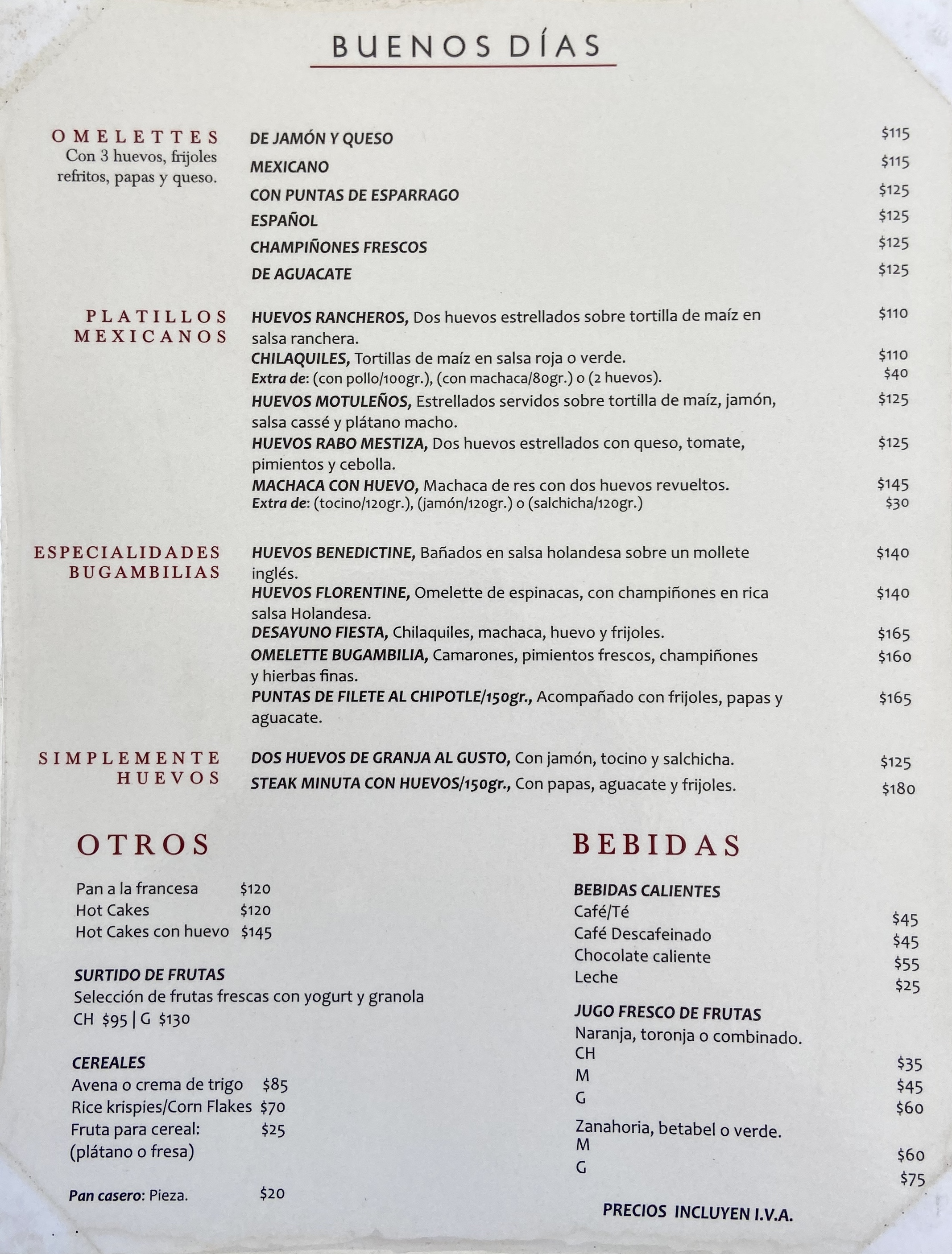 Carta de Restaurante Las Bugambilias — página 1