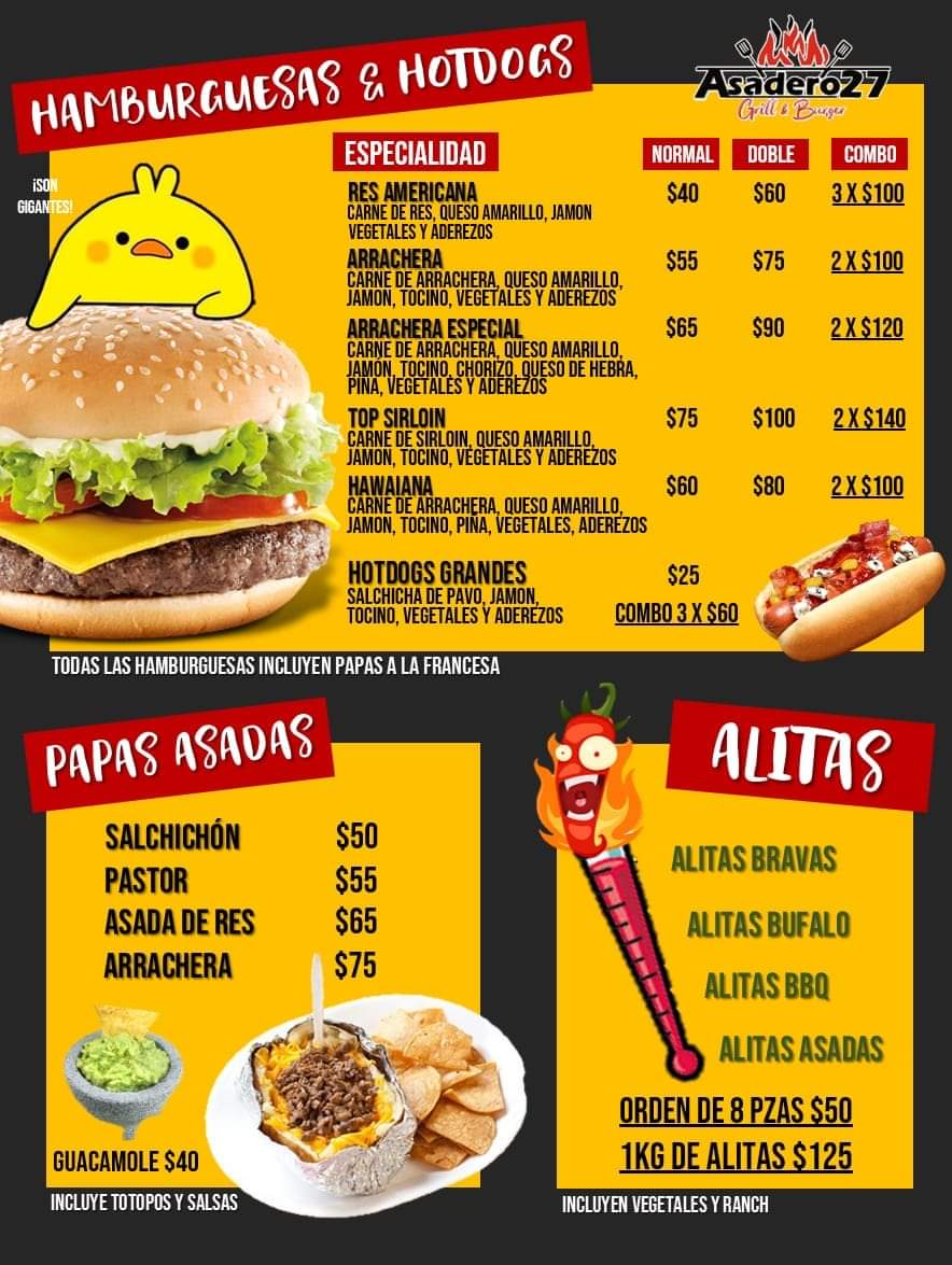 Carta de ASADERO 27 GRILL & BURGER — página 1