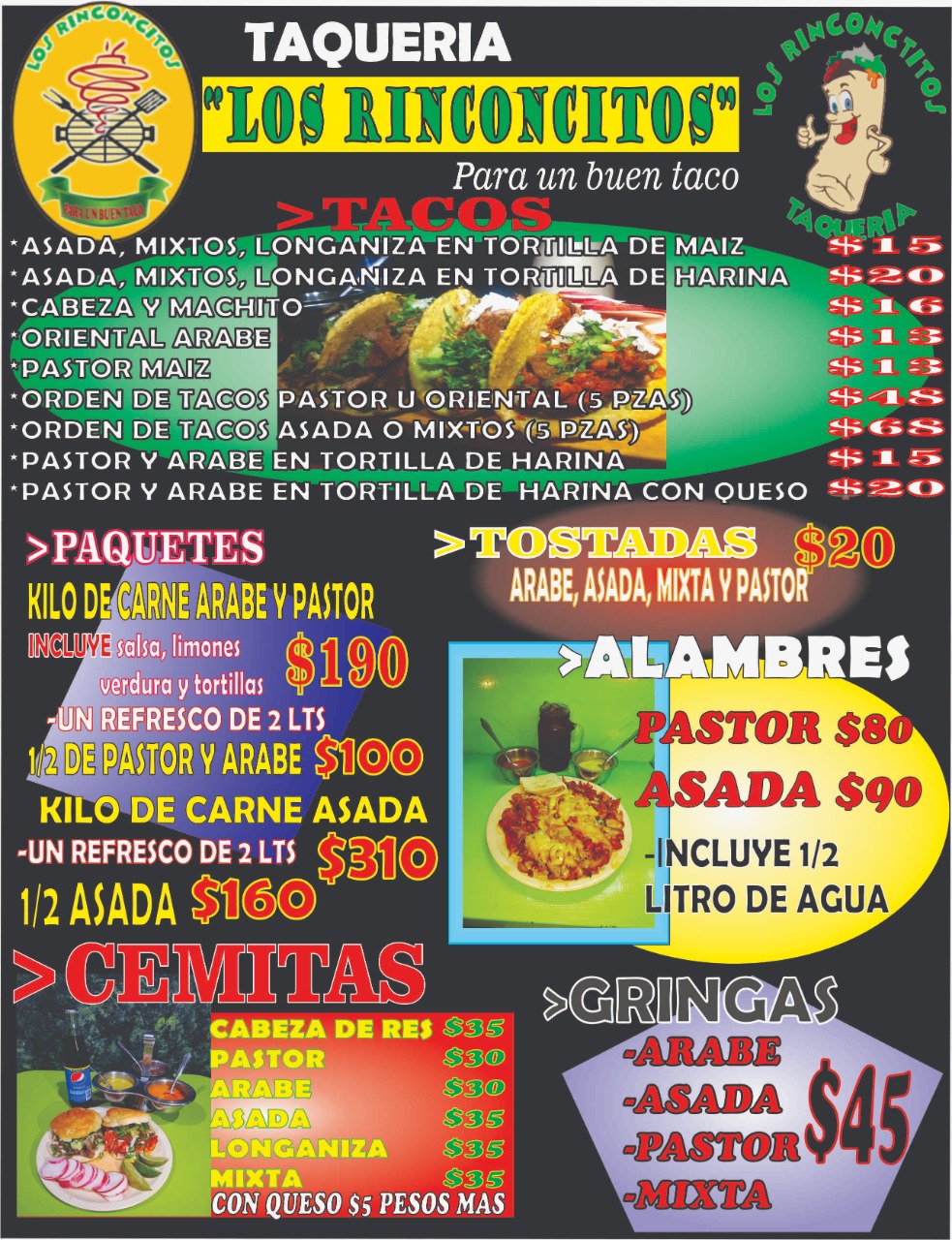 Carta de Los Rinconcitos taquería — página 2