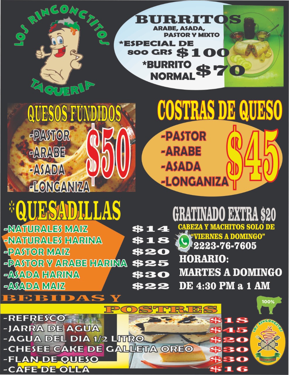 Carta de Los Rinconcitos taquería — página 1