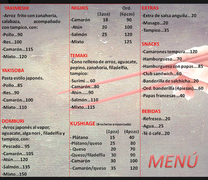 Carta de Sugoi Sushi  — página 1
