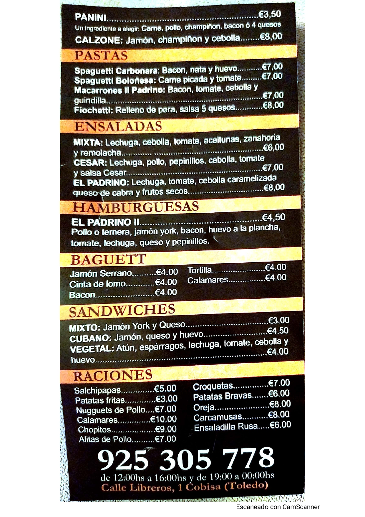 Carta Online de Pizzería El Padrino