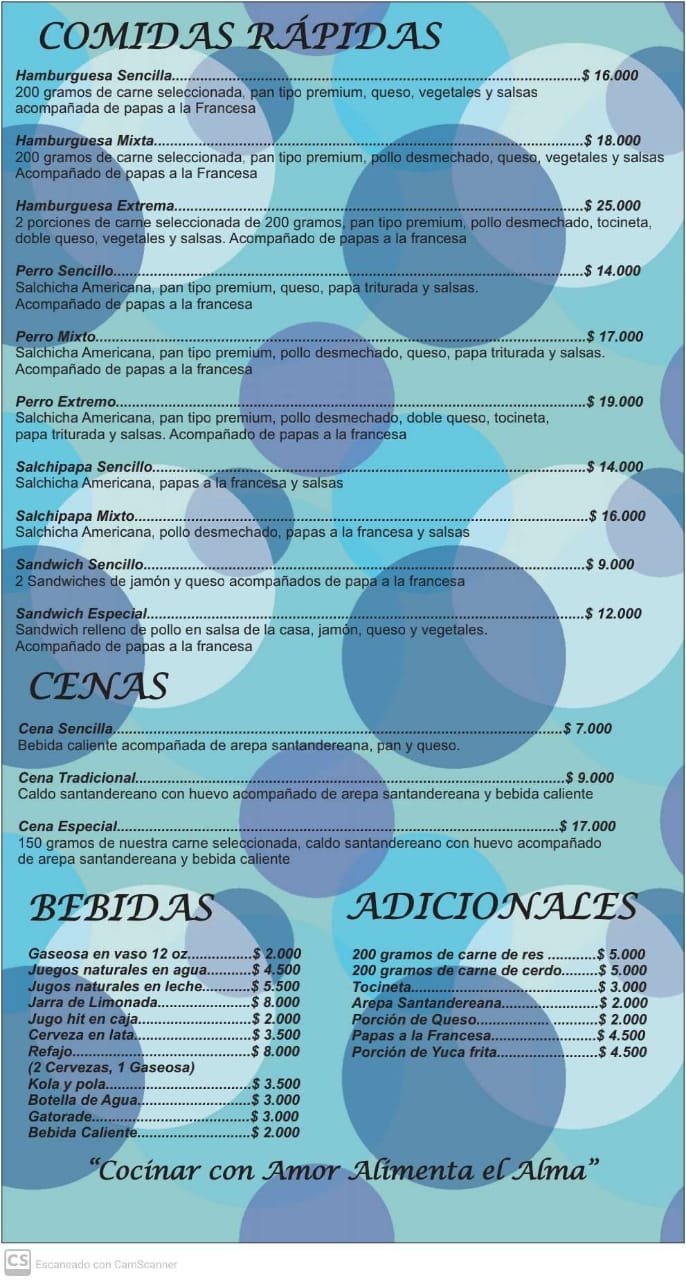 Carta de Hotel campestre palmas del Zamorano — página 1