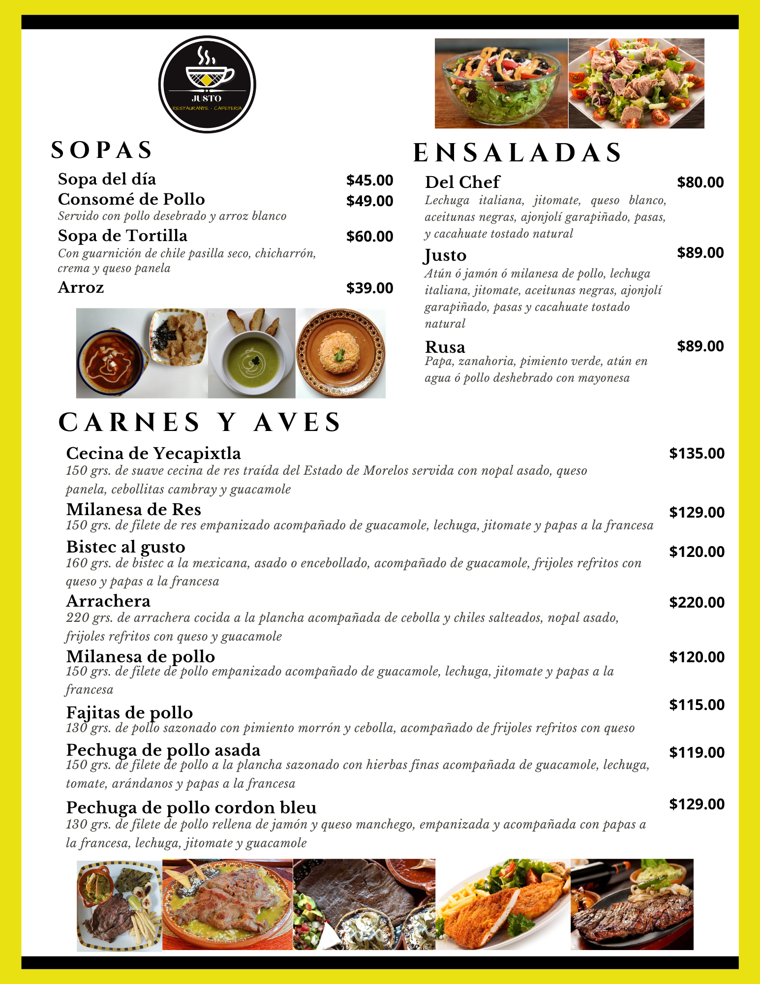 Carta de Justo Restaurante Cafeteria — página 2
