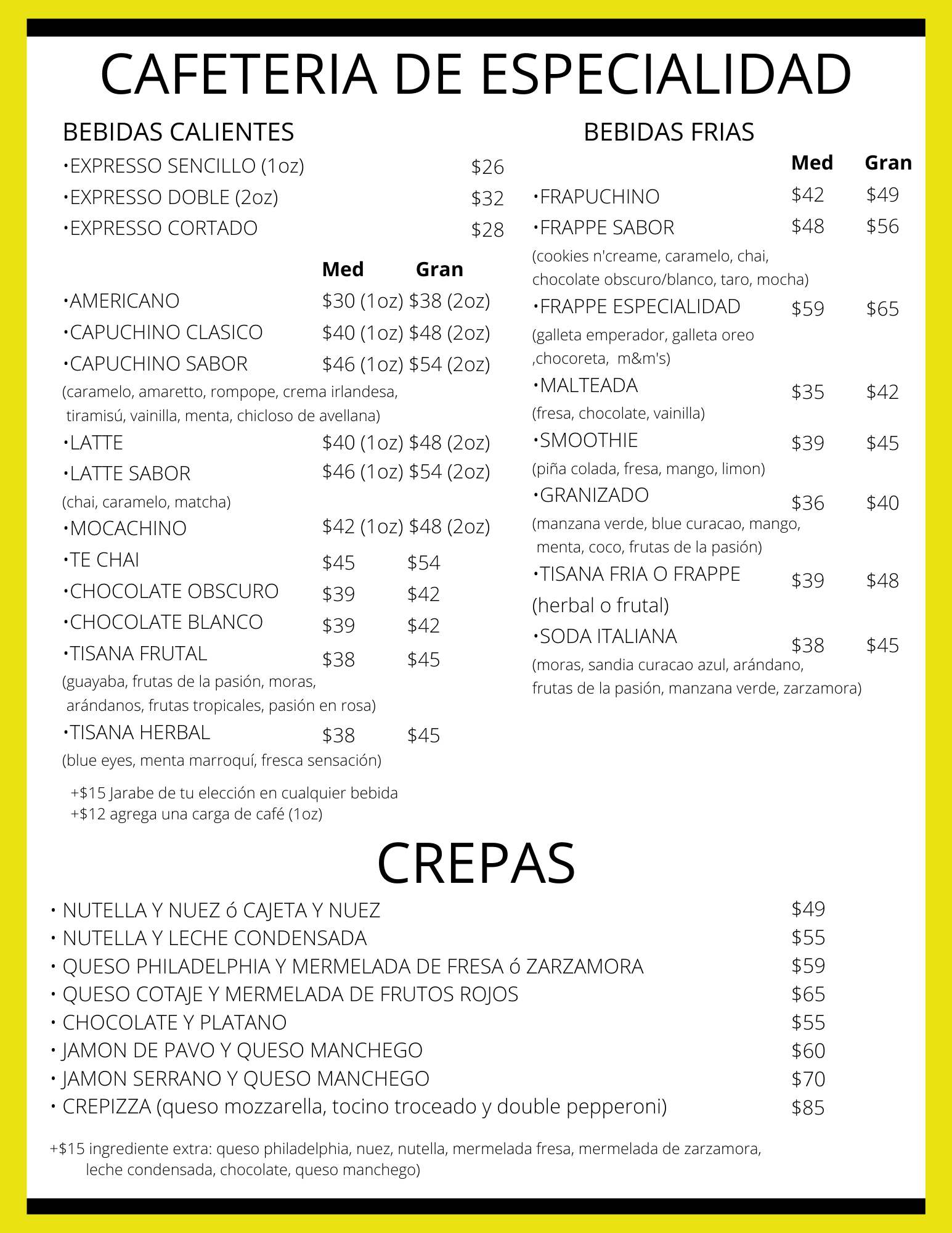 Carta de Justo Restaurante Cafeteria — página 1