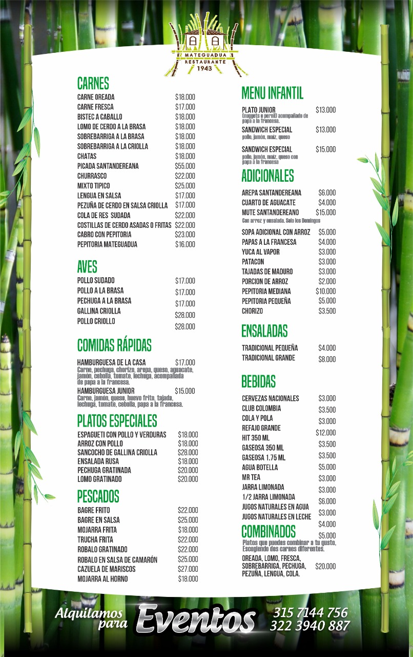 Carta de Restaurante mateguadua — página 1