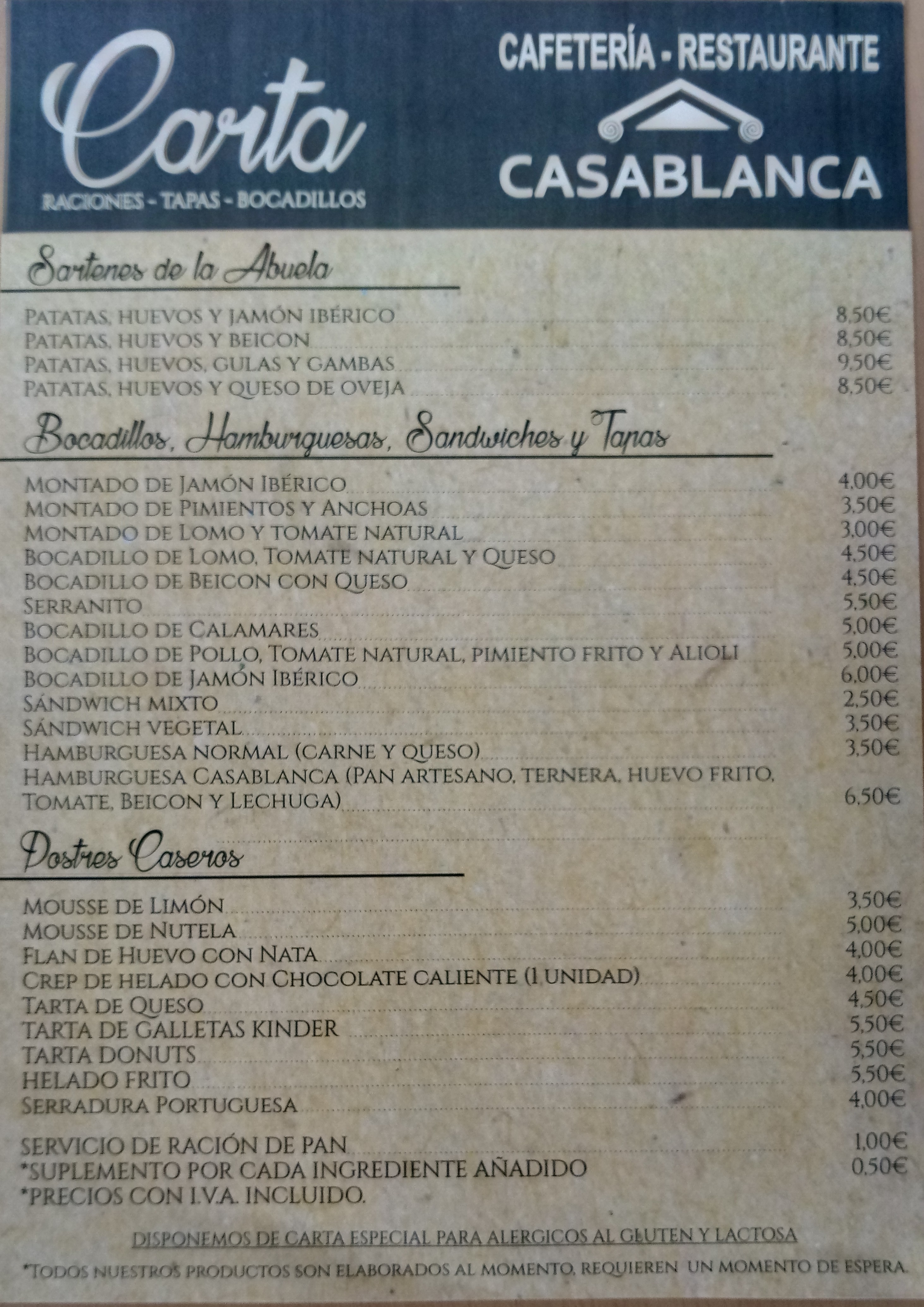 Carta de RESTAURANTE CASABLANCA — página 2