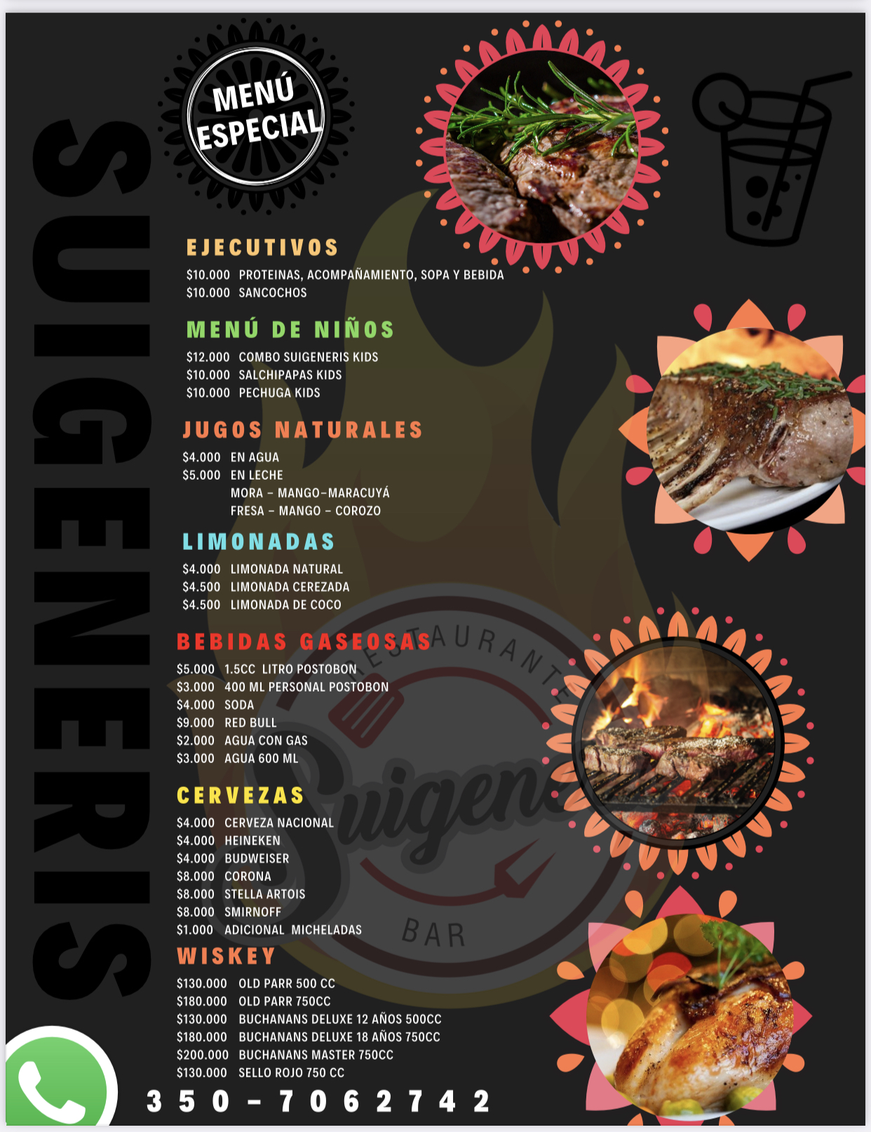 Carta de Suigeneris restaurante  — página 1