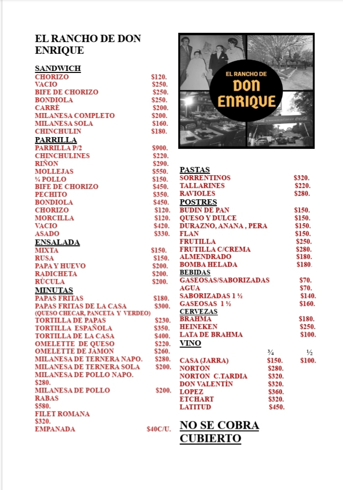 Carta de EL RANCHO DE DON ENRIQUE — página 1