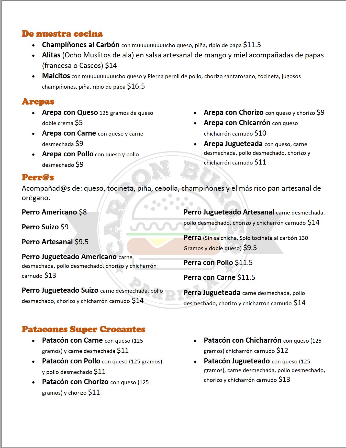 Carta de Carbon Burger en Armenia, Quindio — página 3