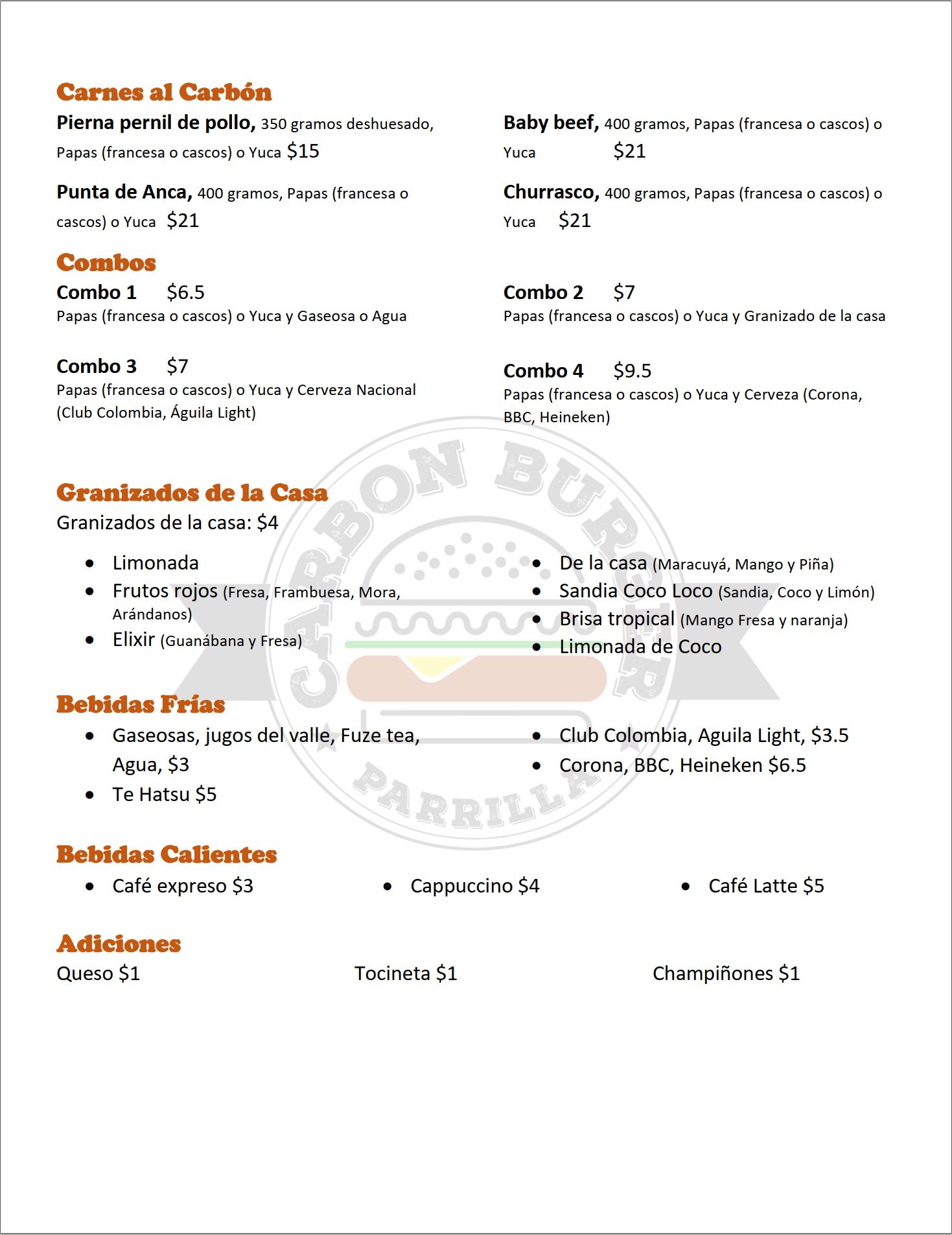 Carta de Carbon Burger en Armenia, Quindio — página 2