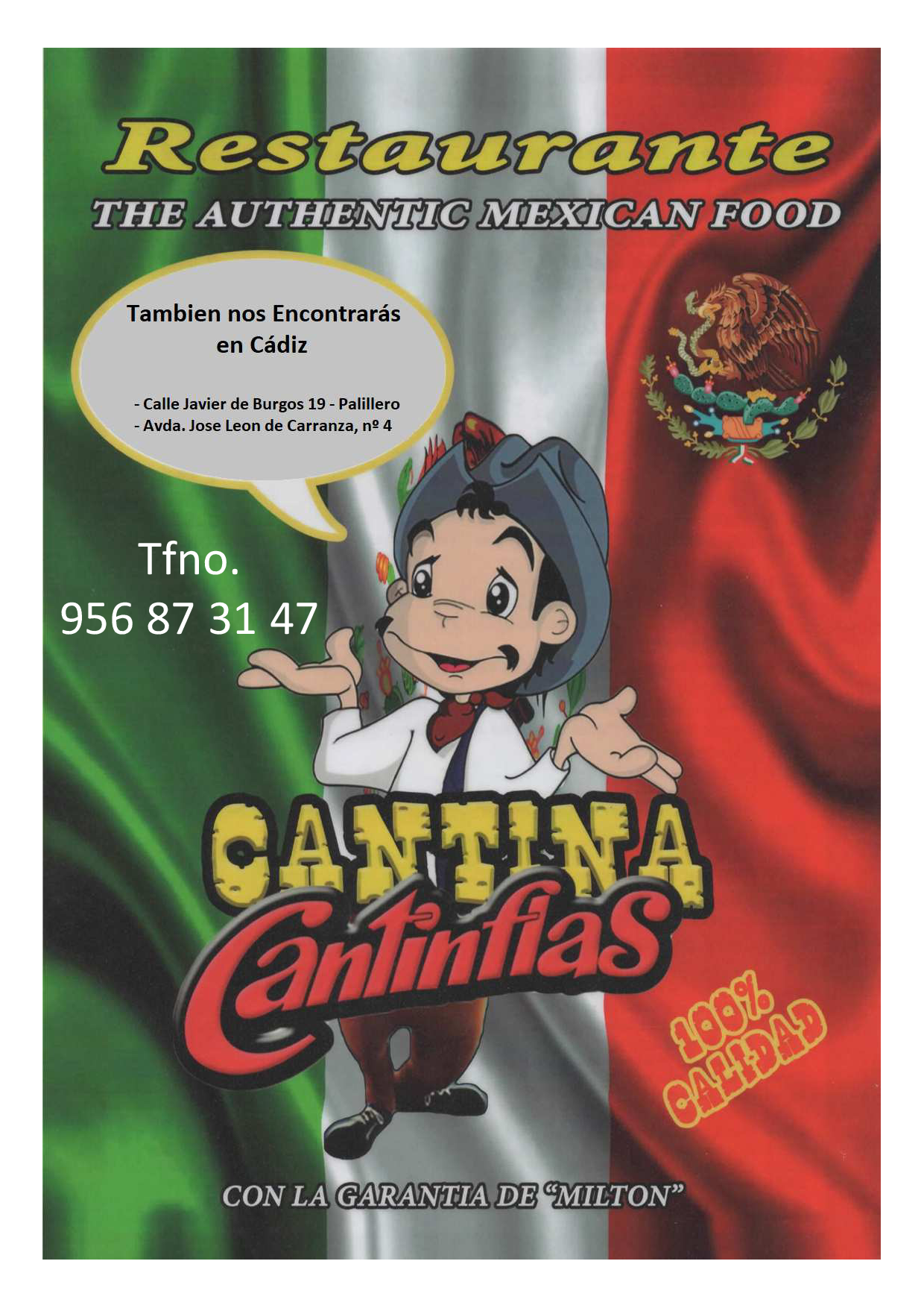 Carta de Cantina Cantinflas Puerto en Cadiz — página 1