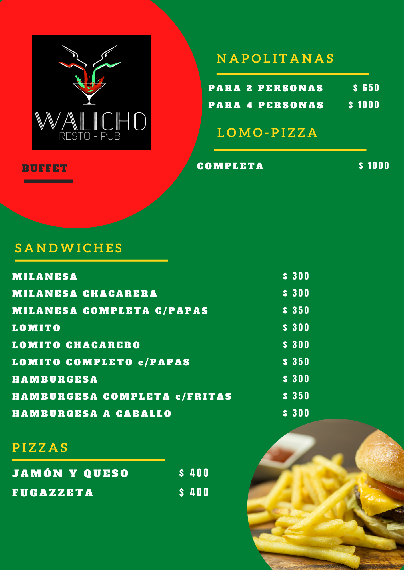 Carta de Walicho Resto-pub en Humahuaca, JUJUY — página 3