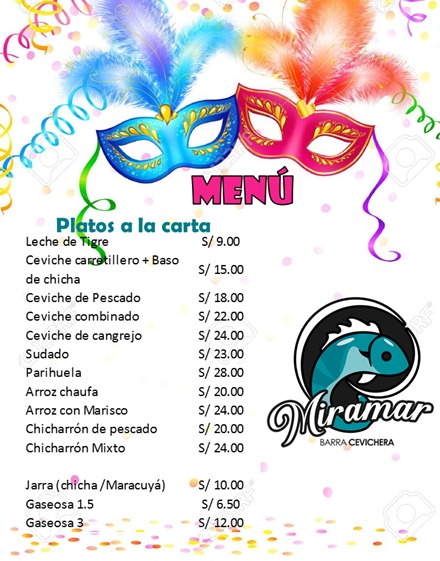 Carta de MIRAMAR - Barra Cevichera en Cajamarca — página 1