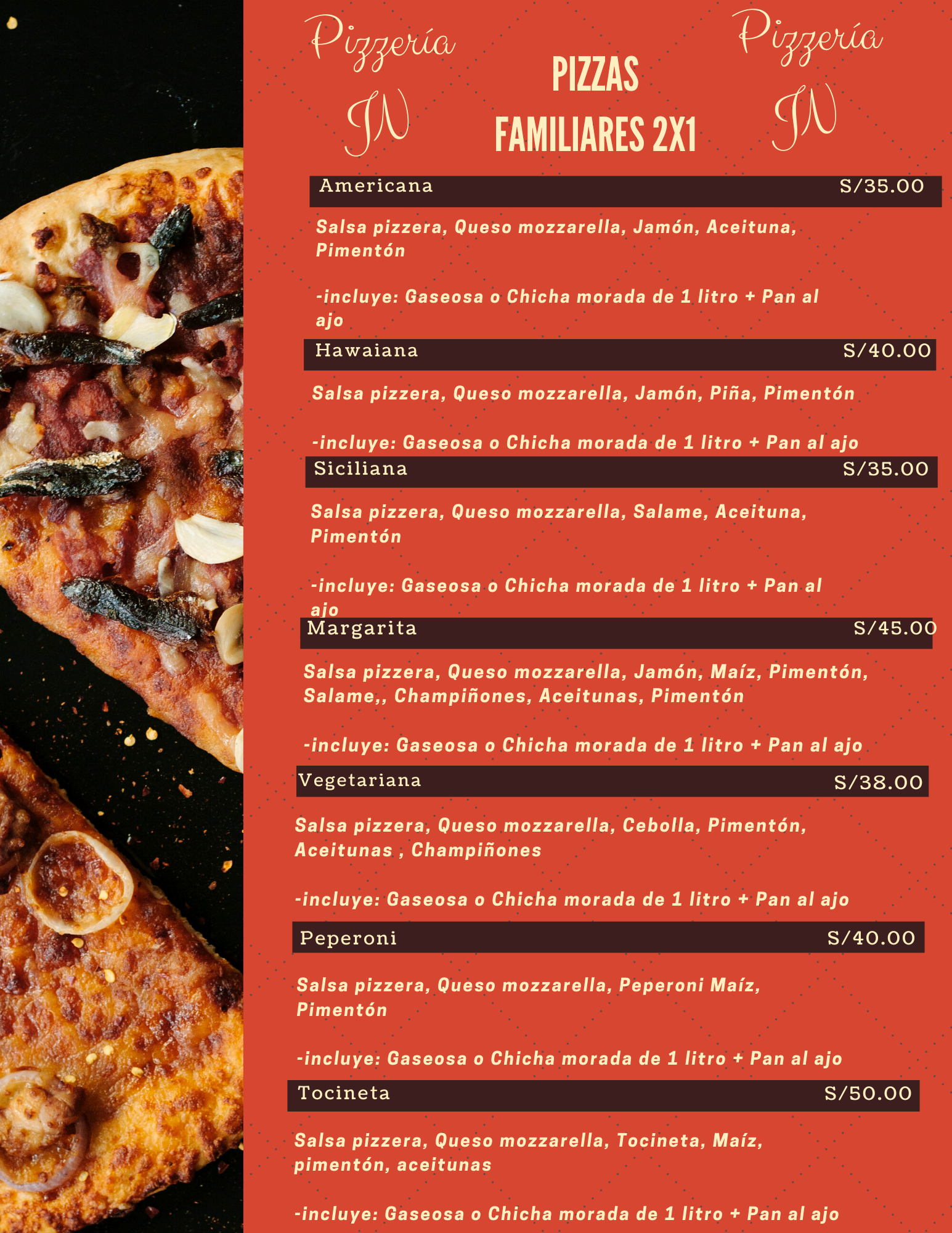 Carta de Pizzería JN en Breña 15083 — página 3