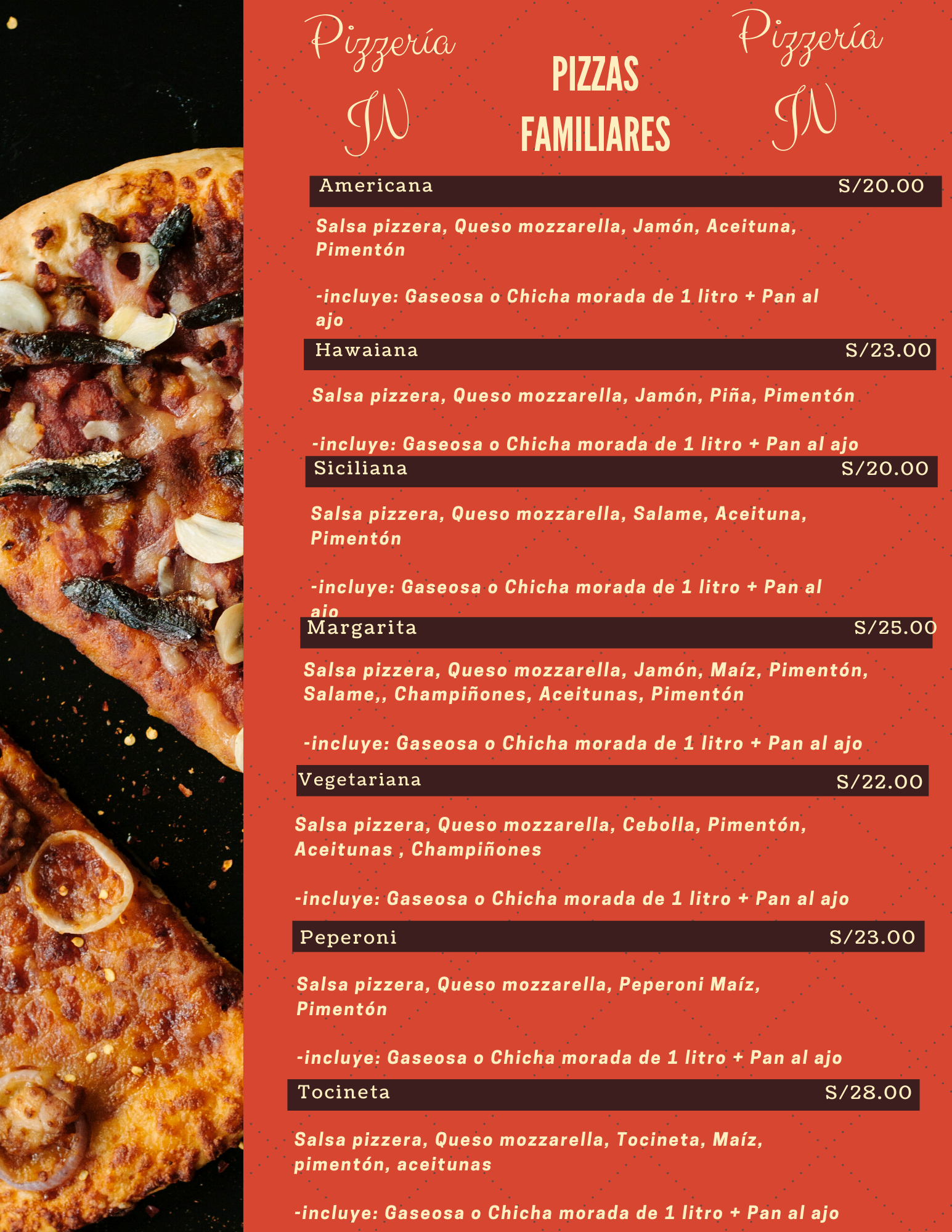 Carta de Pizzería JN en Breña 15083 — página 1