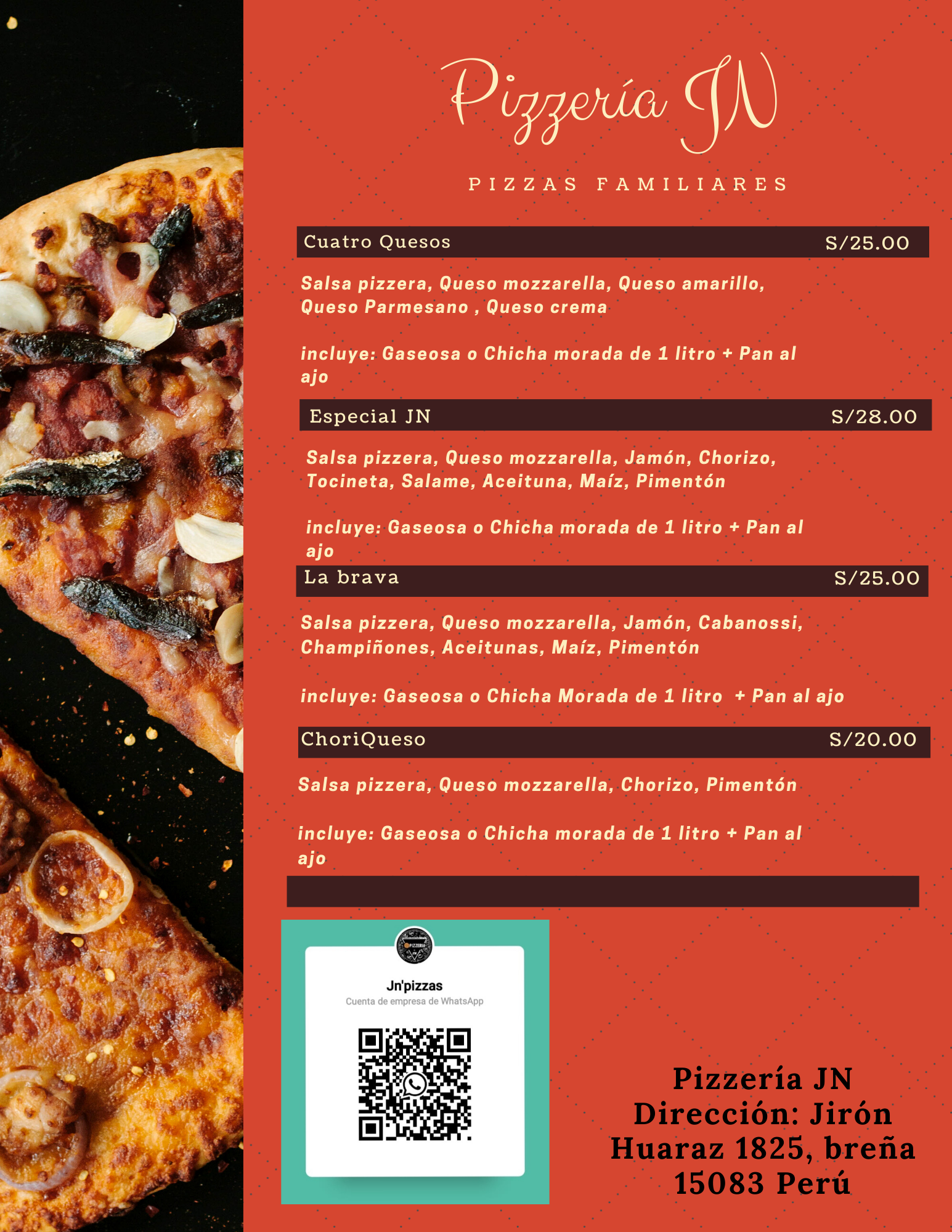 Carta de Pizzería JN en Breña 15083 — página 2