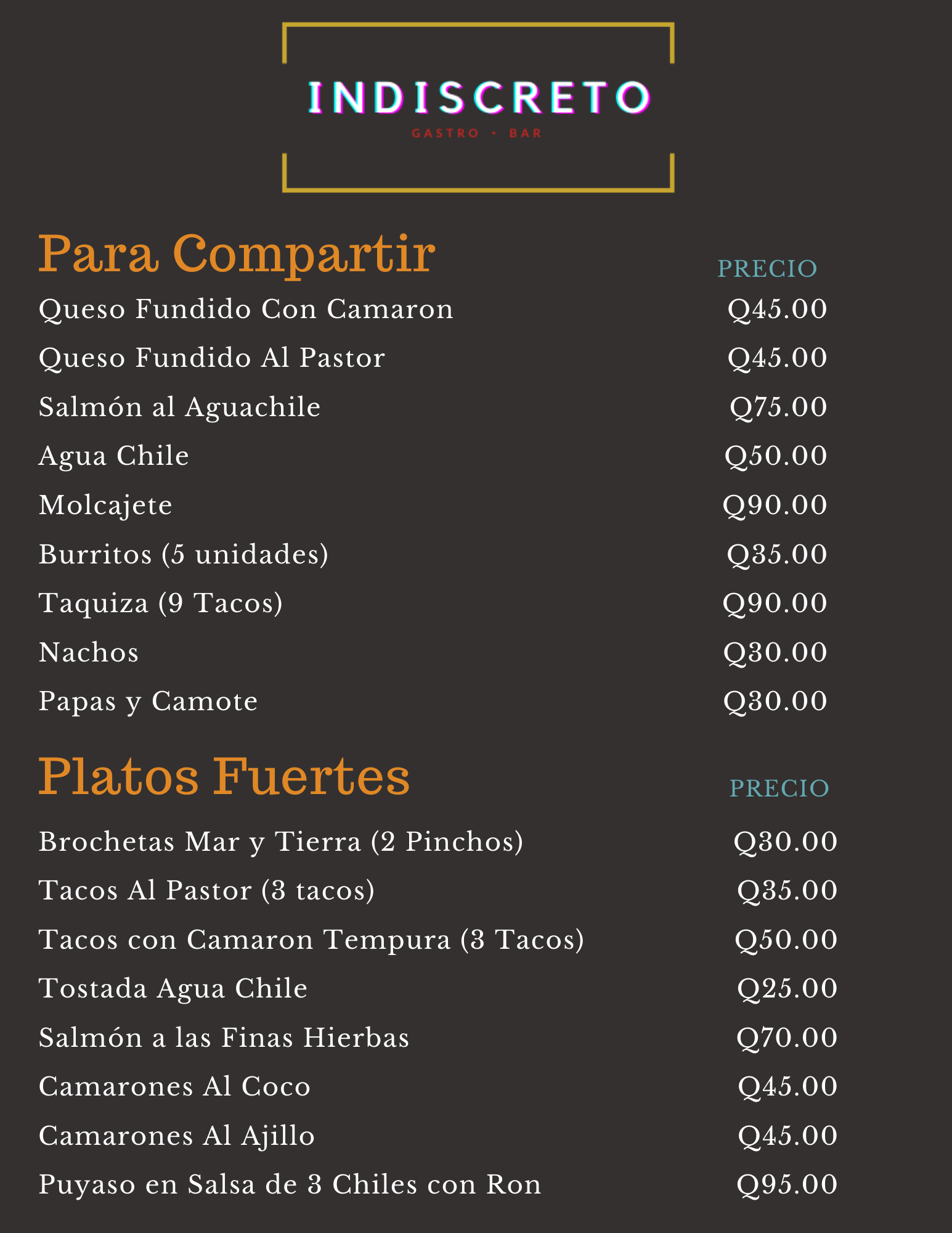 Carta de Indiscreto GastroBar en Quetzaltenango — página 4