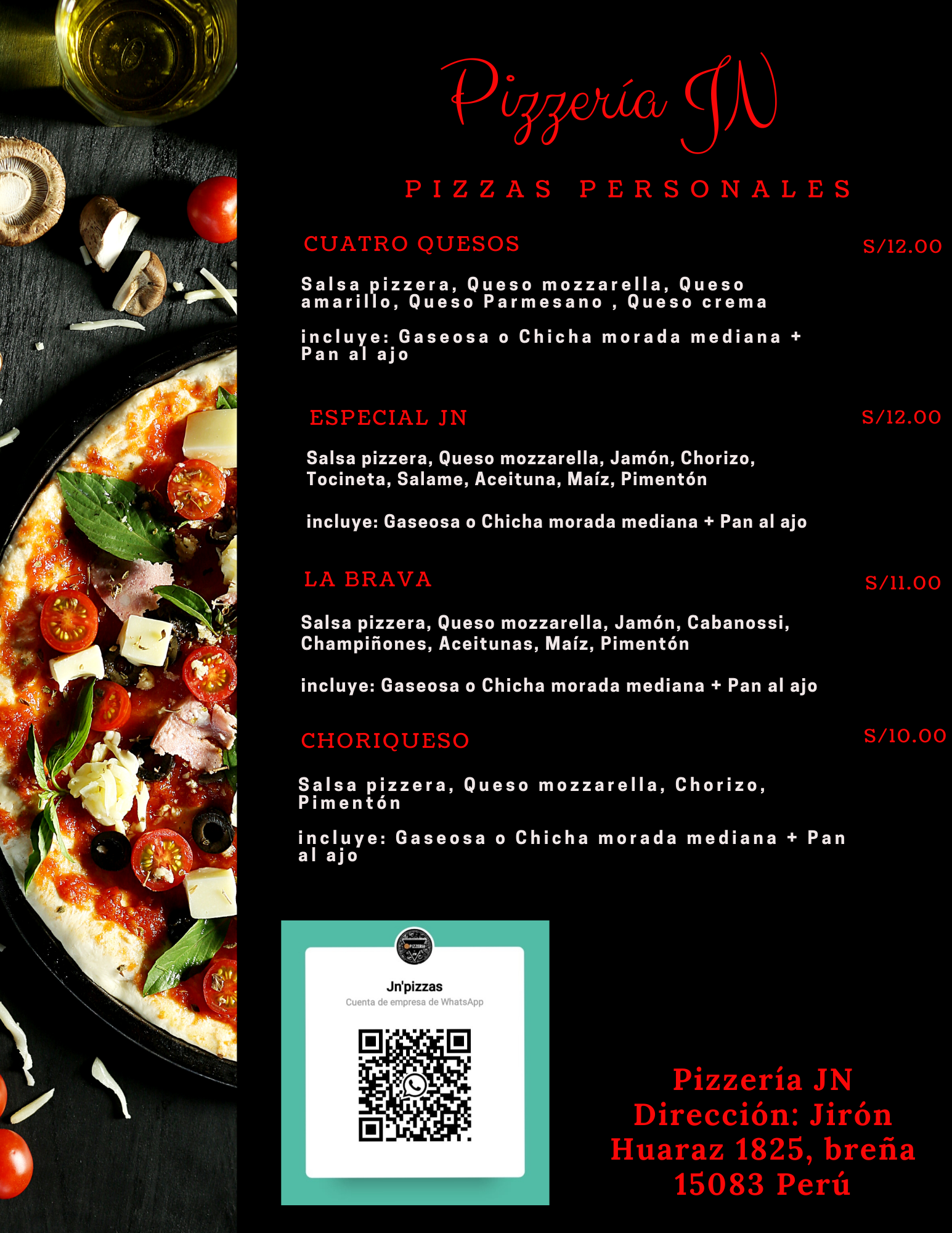 Carta de Pizzería JN en Breña 15083 — página 2