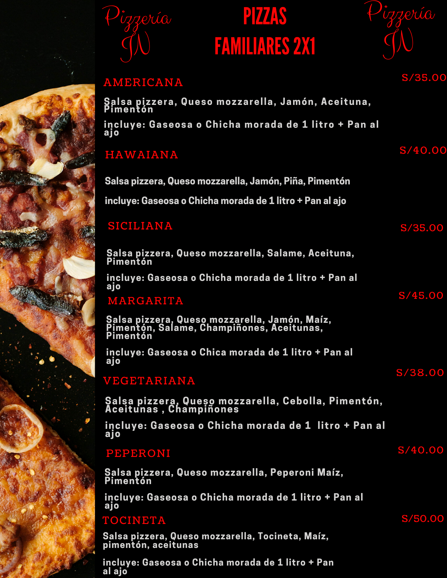 Carta de Pizzería JN en Breña 15083 — página 5