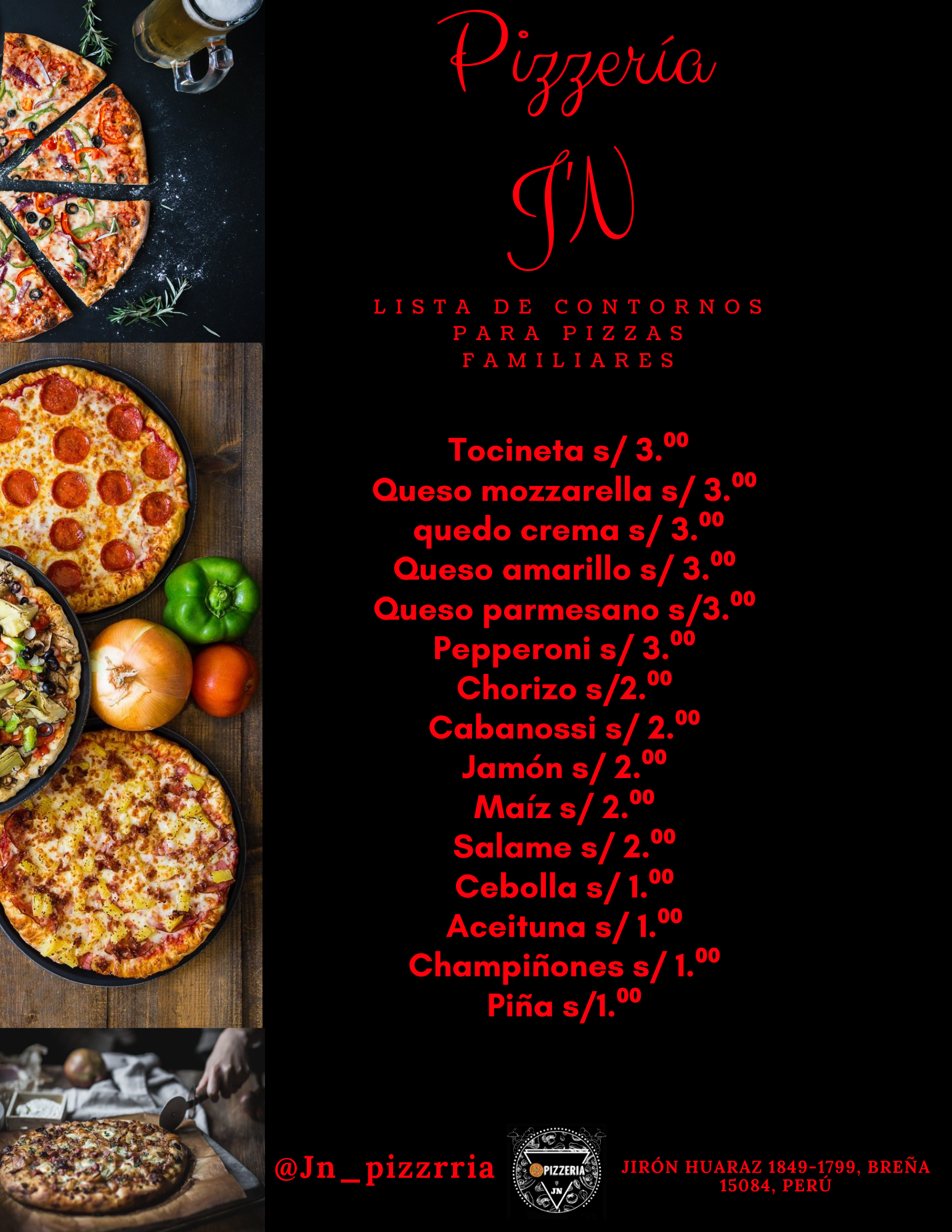 Carta de Pizzería JN en Breña 15083 — página 7