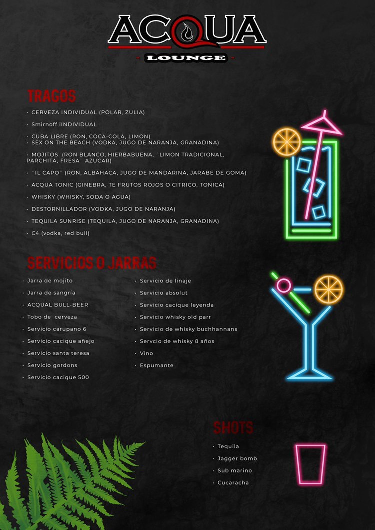 Carta de Acqua lounge bar en La trigaleña — página 2