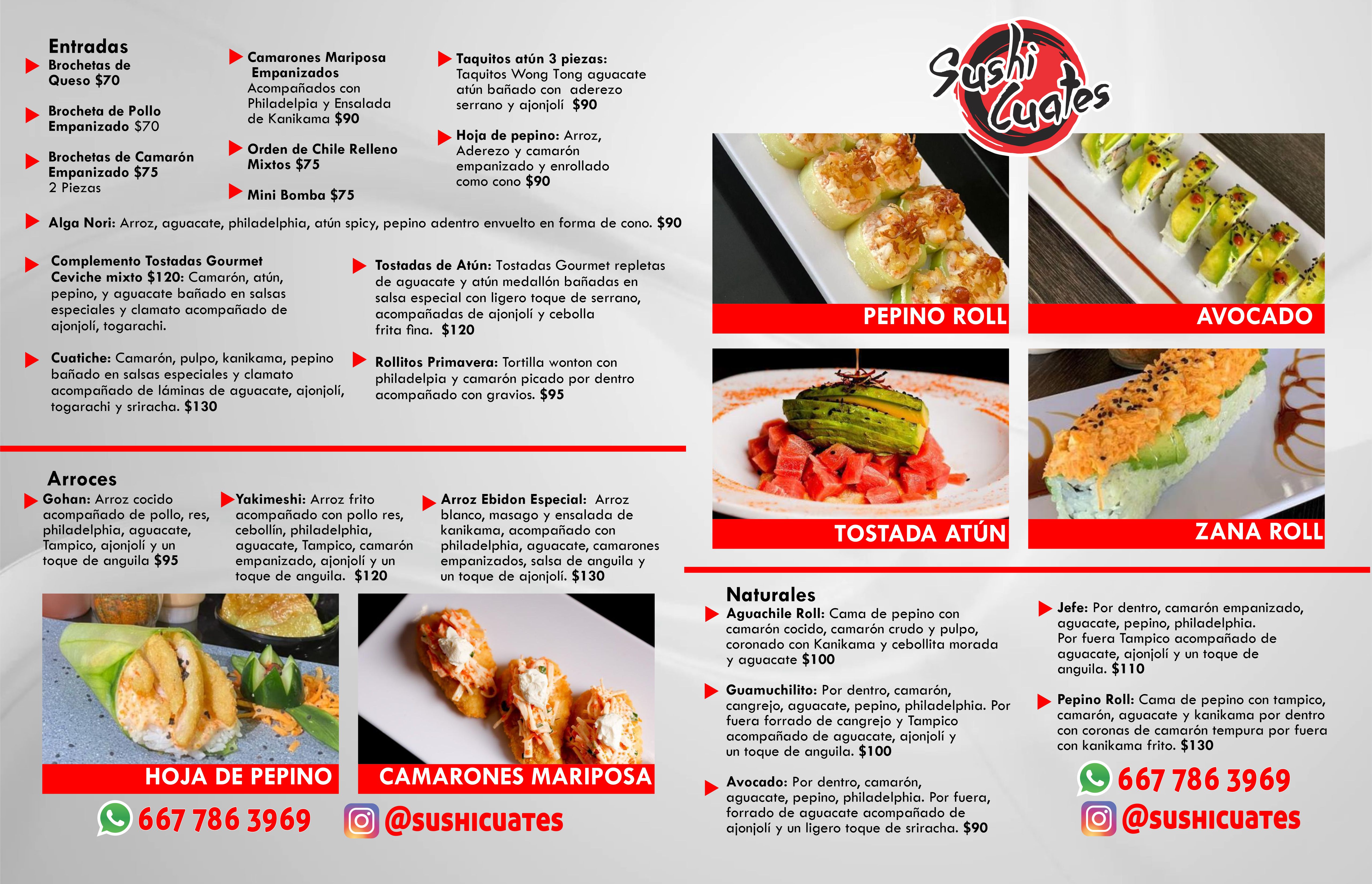 Carta Online de Sushi Cuates en Culiacán  cartaymenus.com