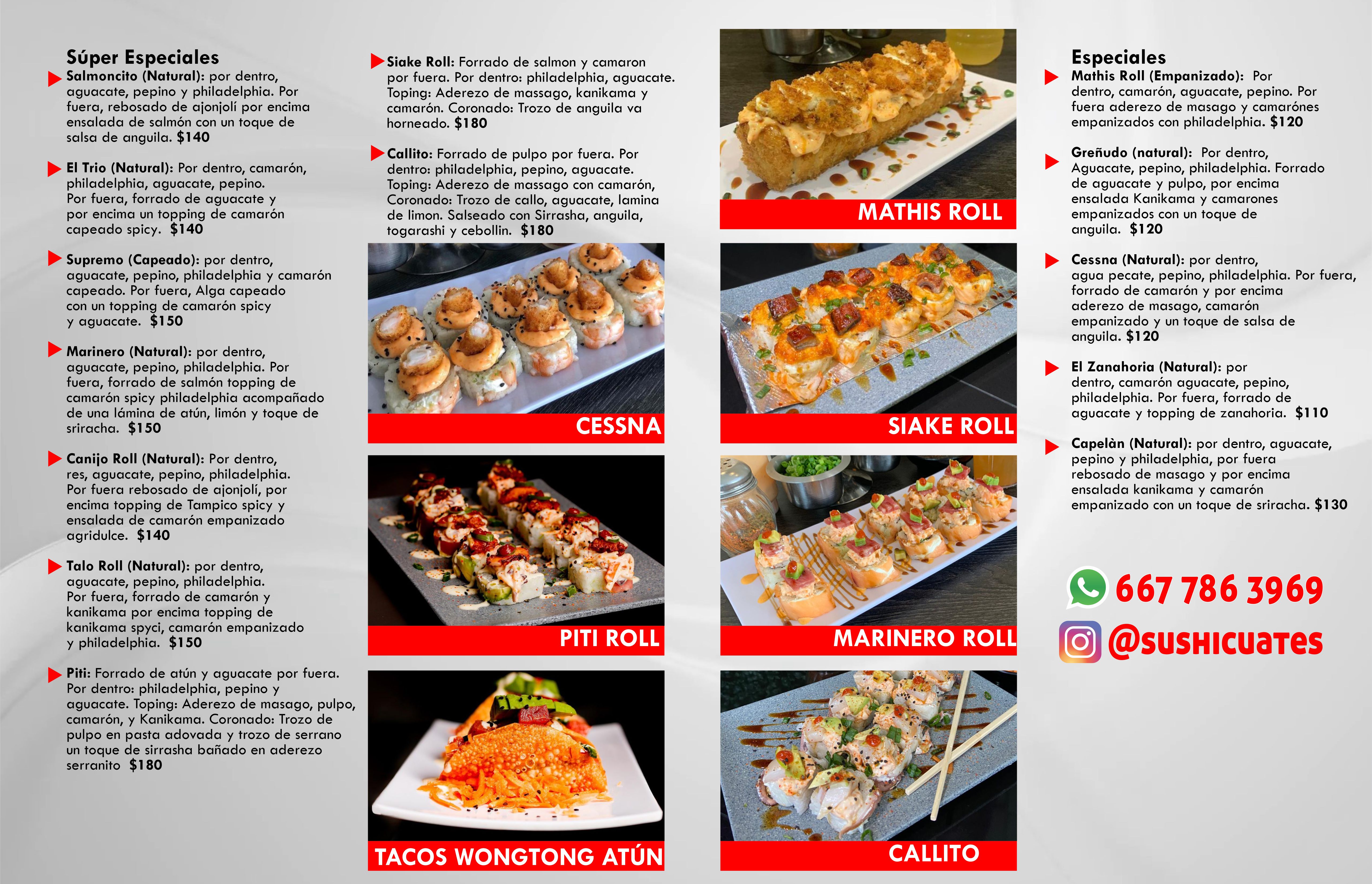 Carta Online de Sushi Cuates en Culiacán  cartaymenus.com