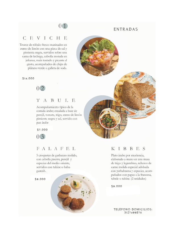 Carta de Fenicios Cocina Arabe en Armenia — página 1