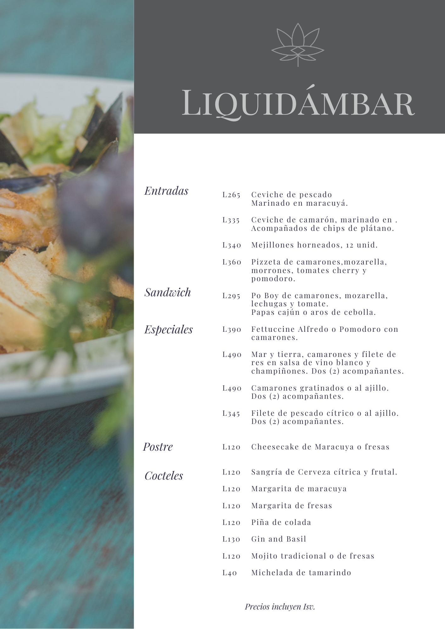 Carta de Hotel Liquidámbar  en Santa Lucia, Francisco morazan — página 1
