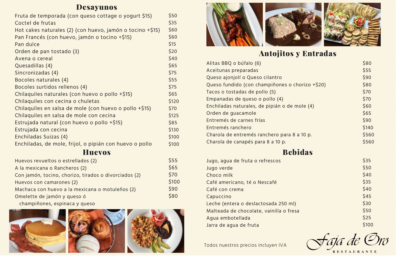 Carta de Restaurante Faja de Oro en Poza Rica, Veracruz — página 1