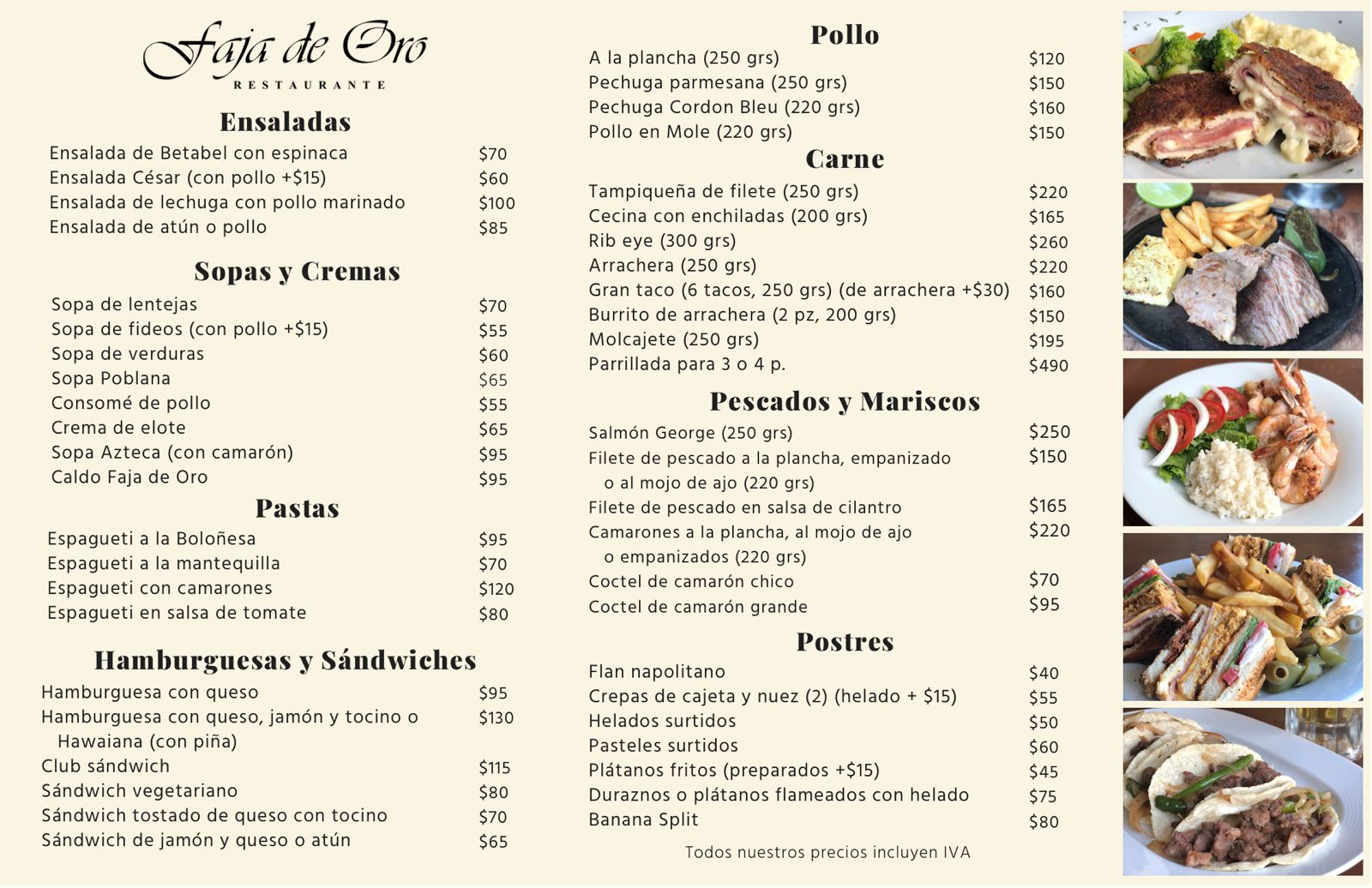 Carta de Restaurante Faja de Oro en Poza Rica, Veracruz — página 2