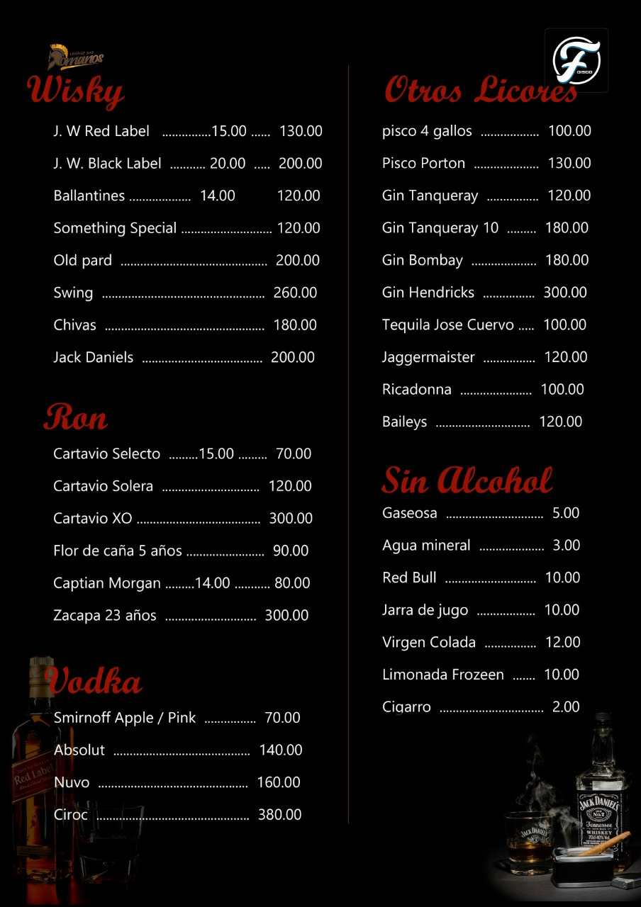 Carta de Festa Club en Complejo Ozone — página 1