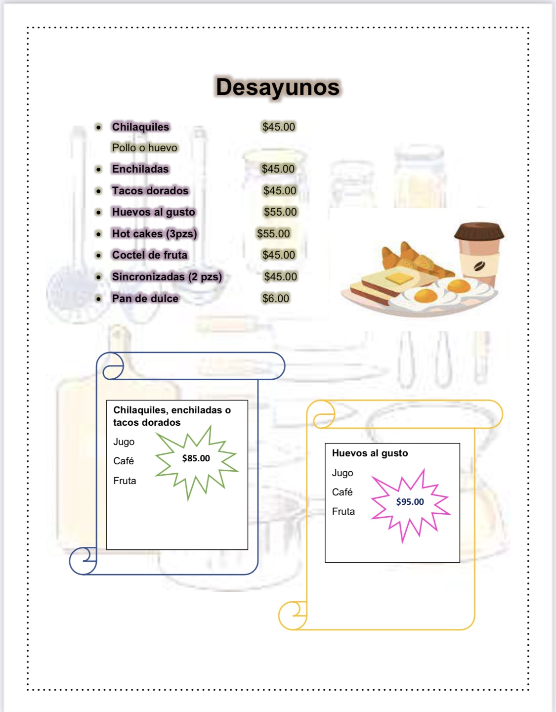 Carta de La Marquesita Snacks & Coffee en Lerma — página 1