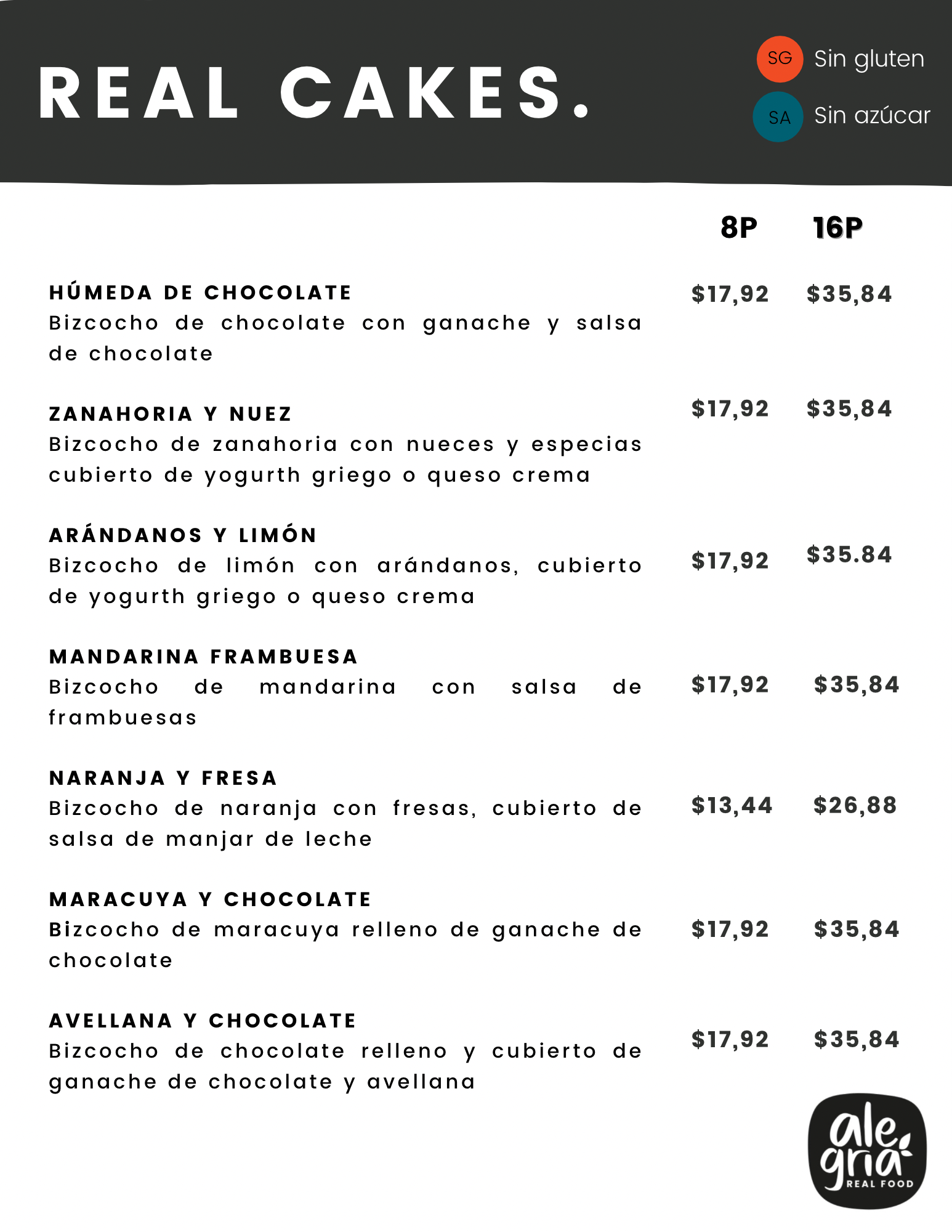 Carta de Alegria Real Food en Quito — página 1