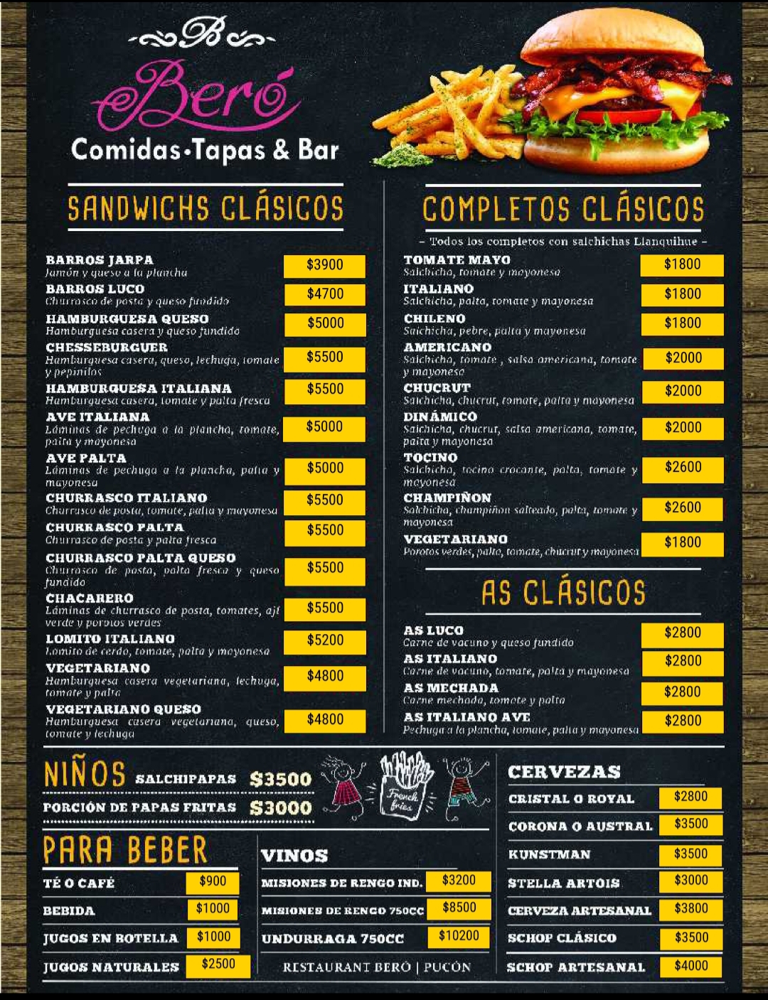 Carta de Beró Rastaurant en Pucon, Cautín — página 2