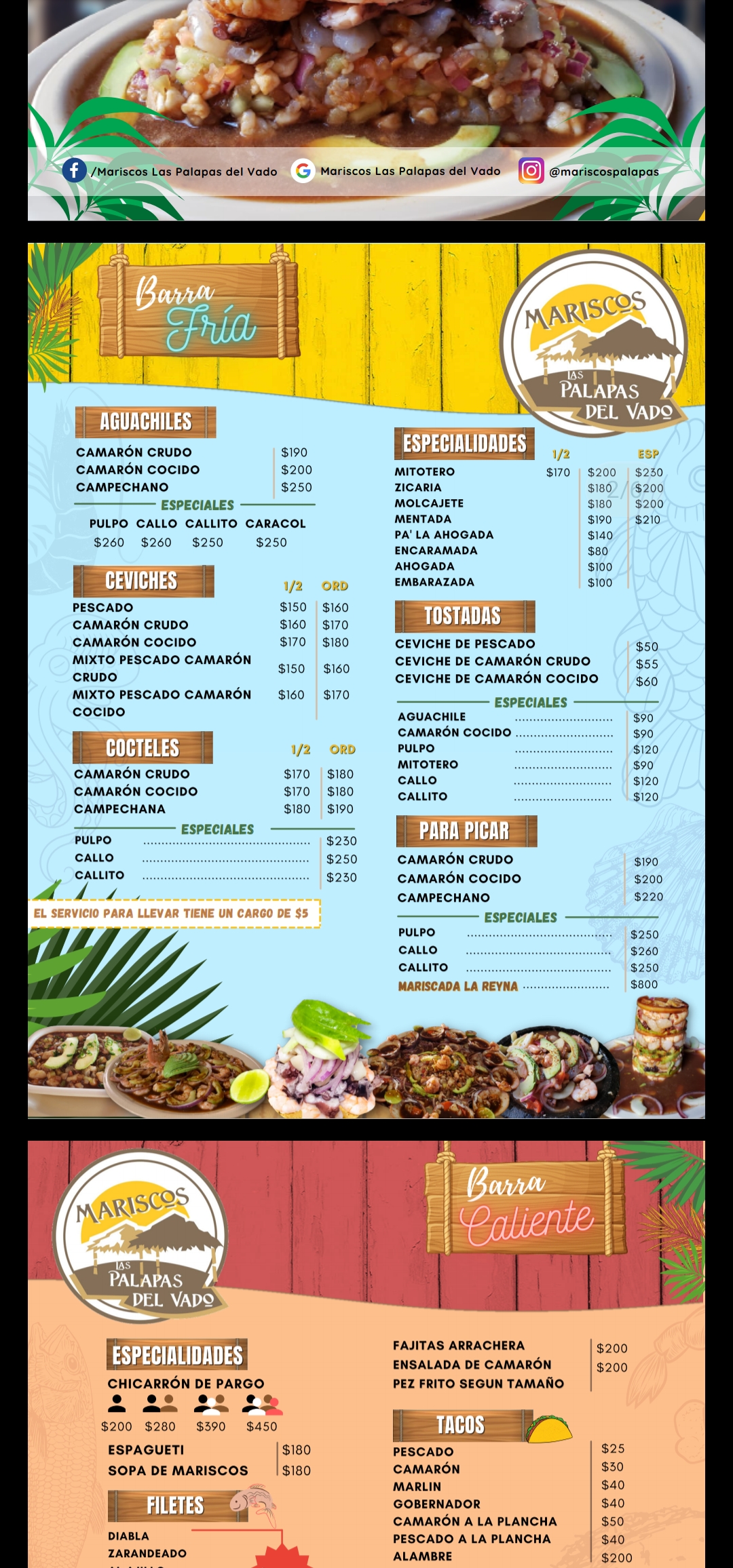 Carta de Mariscos Las Palapas del Vado en La Paz , BCS  — página 7