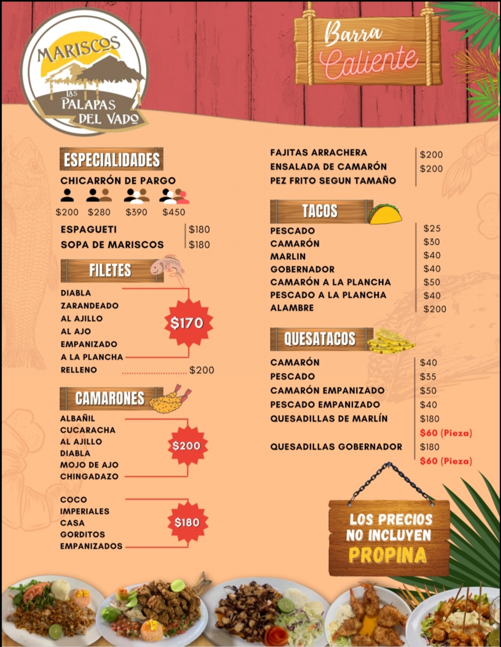 Carta de Mariscos Las Palapas del Vado en La Paz , BCS  — página 3