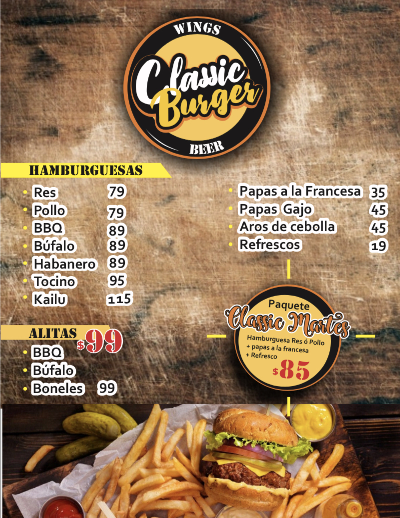 Carta de Classic Burger en Guadalajara  — página 1
