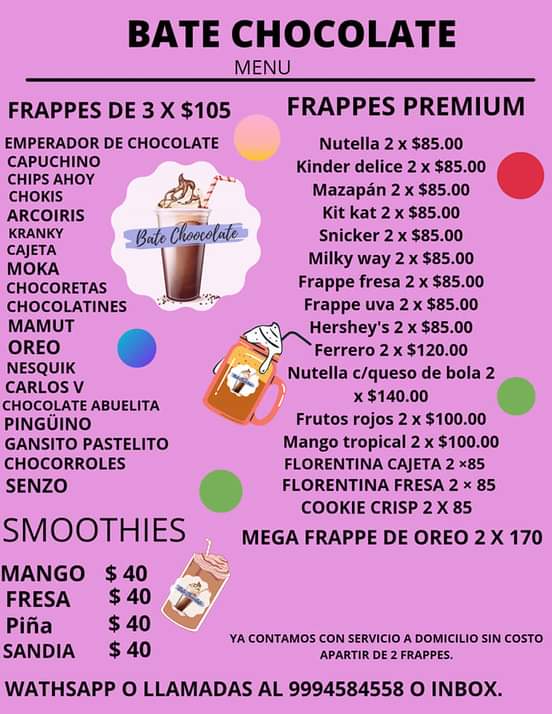 Carta de Bate chocolate  en Mérida Chuburná de Hidalgo, Yucatán — página 1