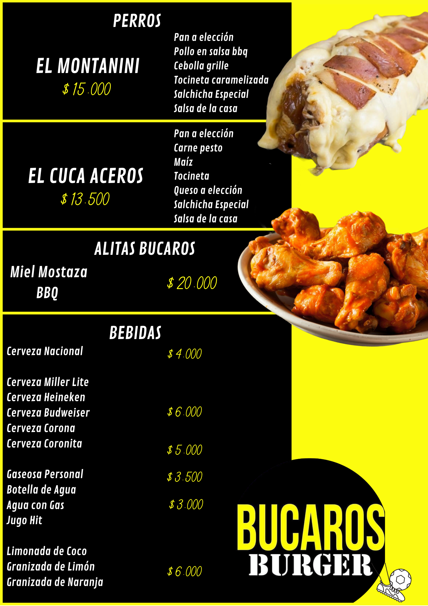 Carta de Bucaros Burger en Cabecera — página 1