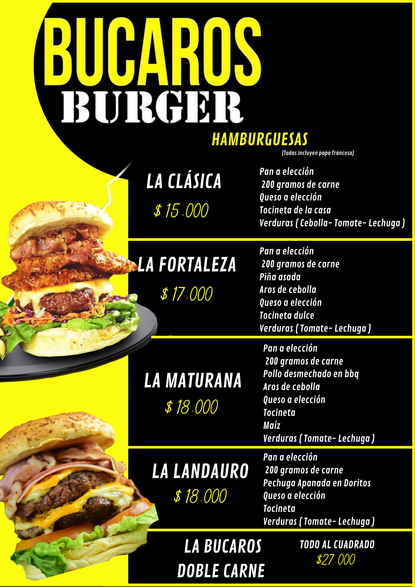 Carta de Bucaros Burger en Cabecera — página 2
