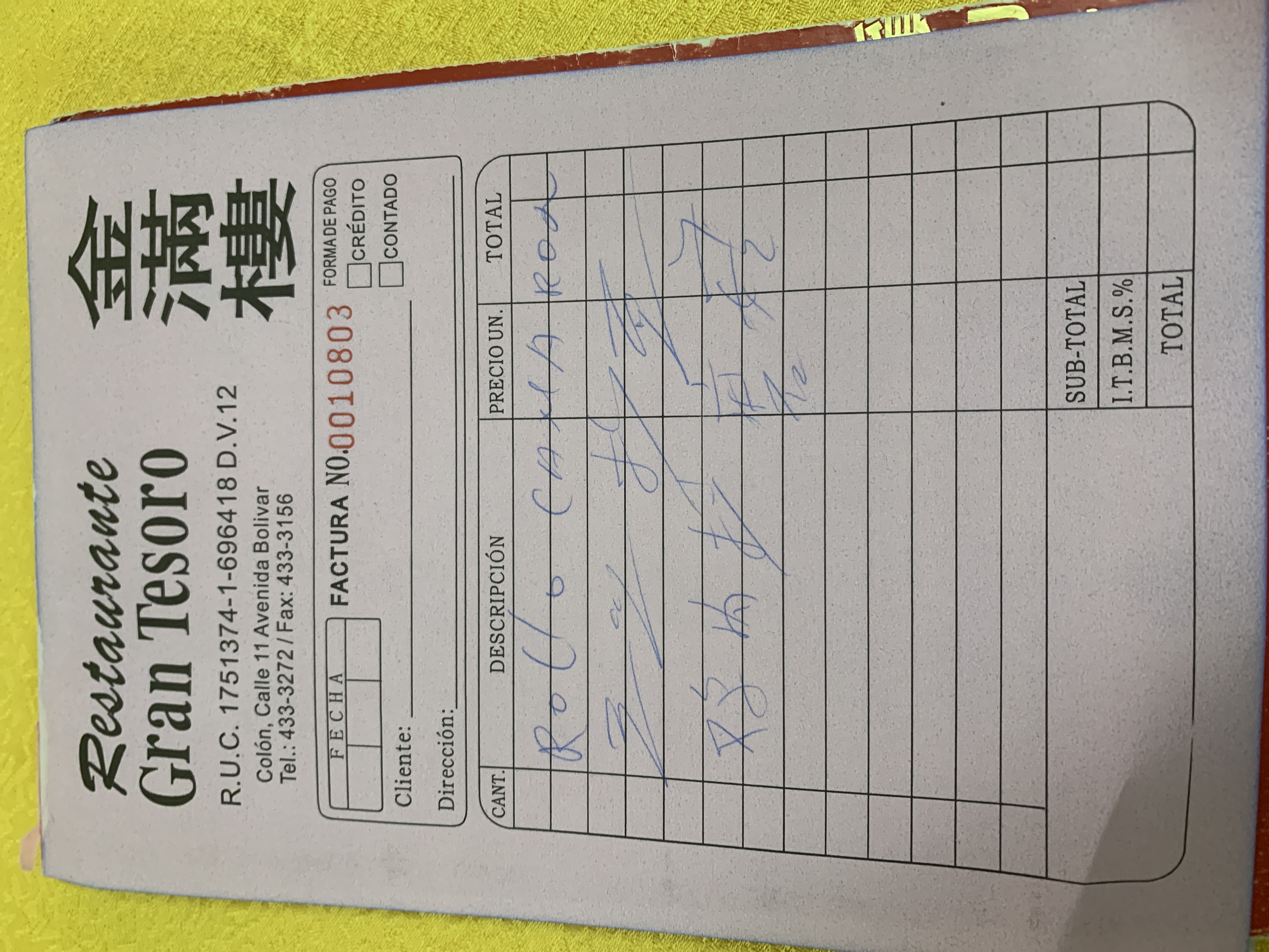 Carta de Restaurante y parrillada Don Tony en Colón — página 1
