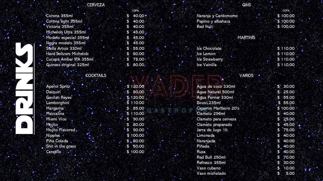 Carta de VADER GASTRO PUB en CUERNAVACA, MORELOS — página 3